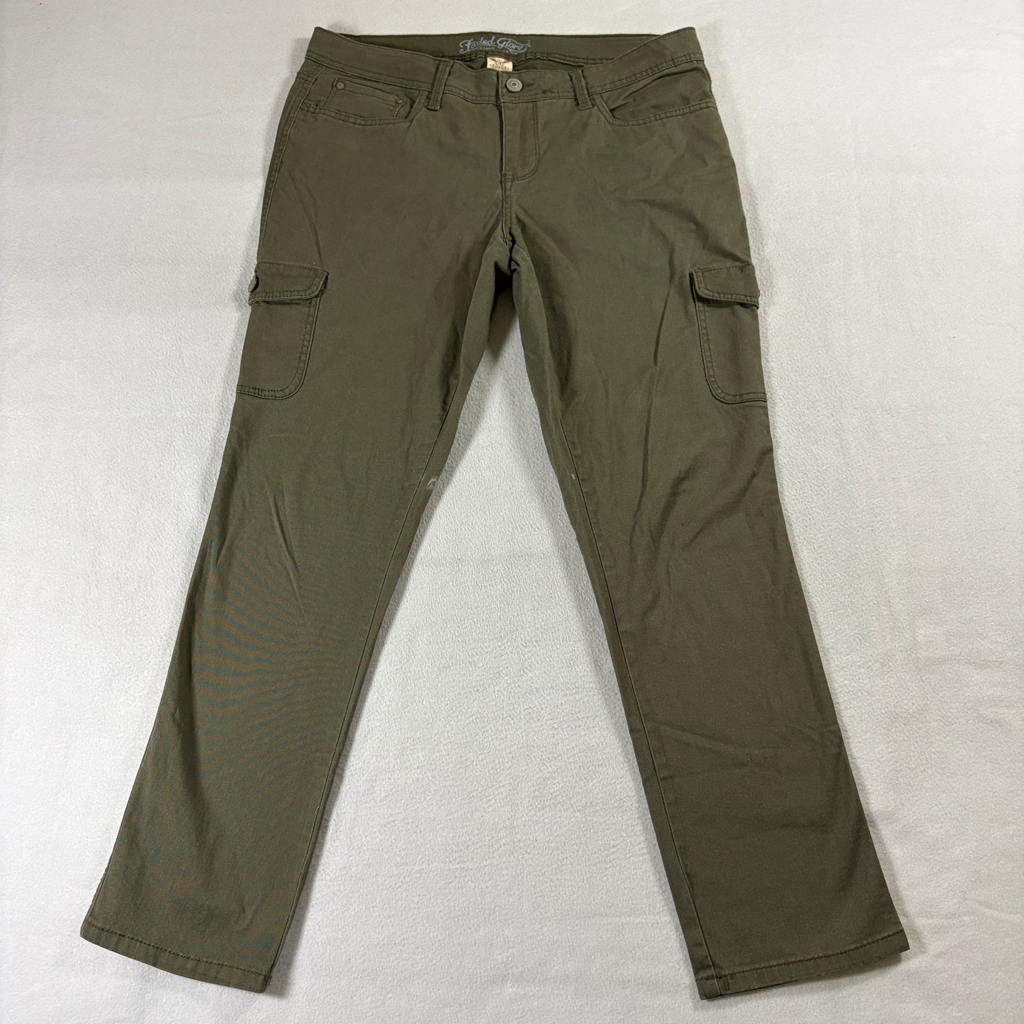 Faded Glory Cargo Pants Womens Fits Like 35x29 Olive Utility Bootcut Stretch