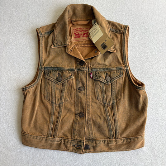 NWT Levis Womens Denim Trucker Vest Brown Garment Dye Button Front Cotton XS