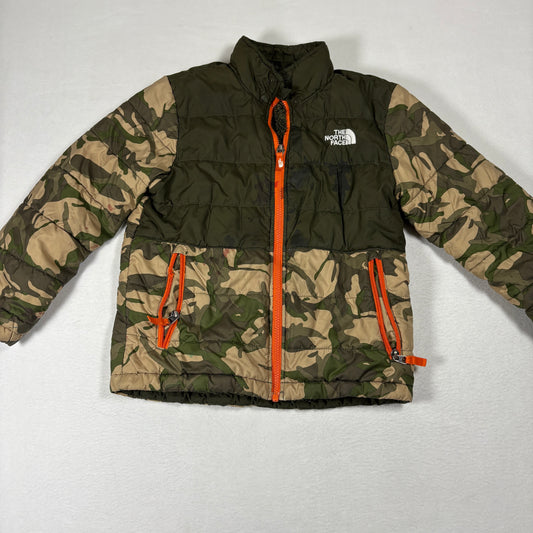 The North Face Kids Jacket Camo Green Orange Zip Puffer Coat Outdoor Winter Warm