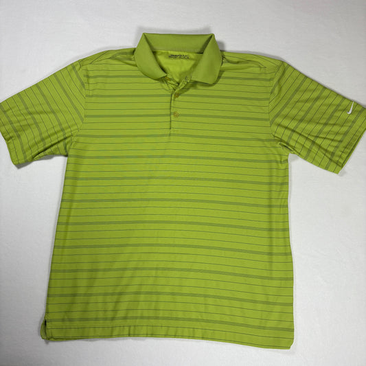 Nike Golf Polo Shirt Mens M Green Striped Dri-Fit Performance Short Sleeve