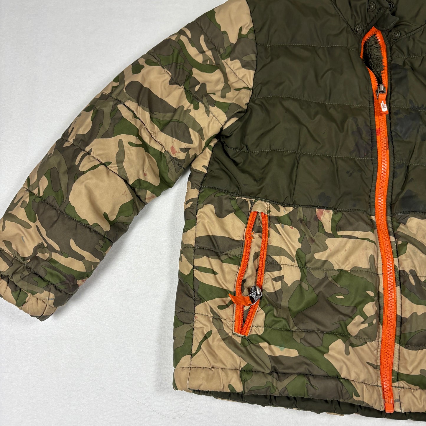 The North Face Kids Jacket Camo Green Orange Zip Puffer Coat Outdoor Winter Warm