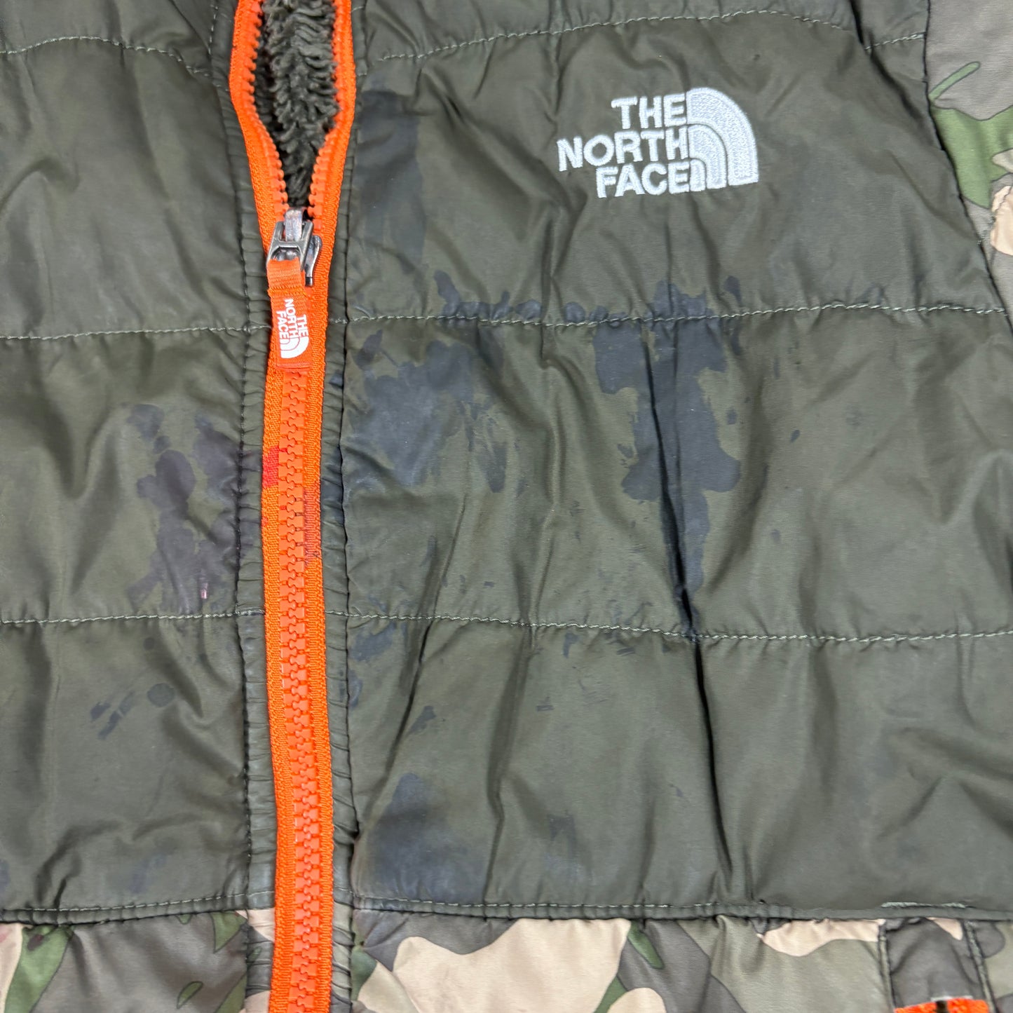 The North Face Kids Jacket Camo Green Orange Zip Puffer Coat Outdoor Winter Warm