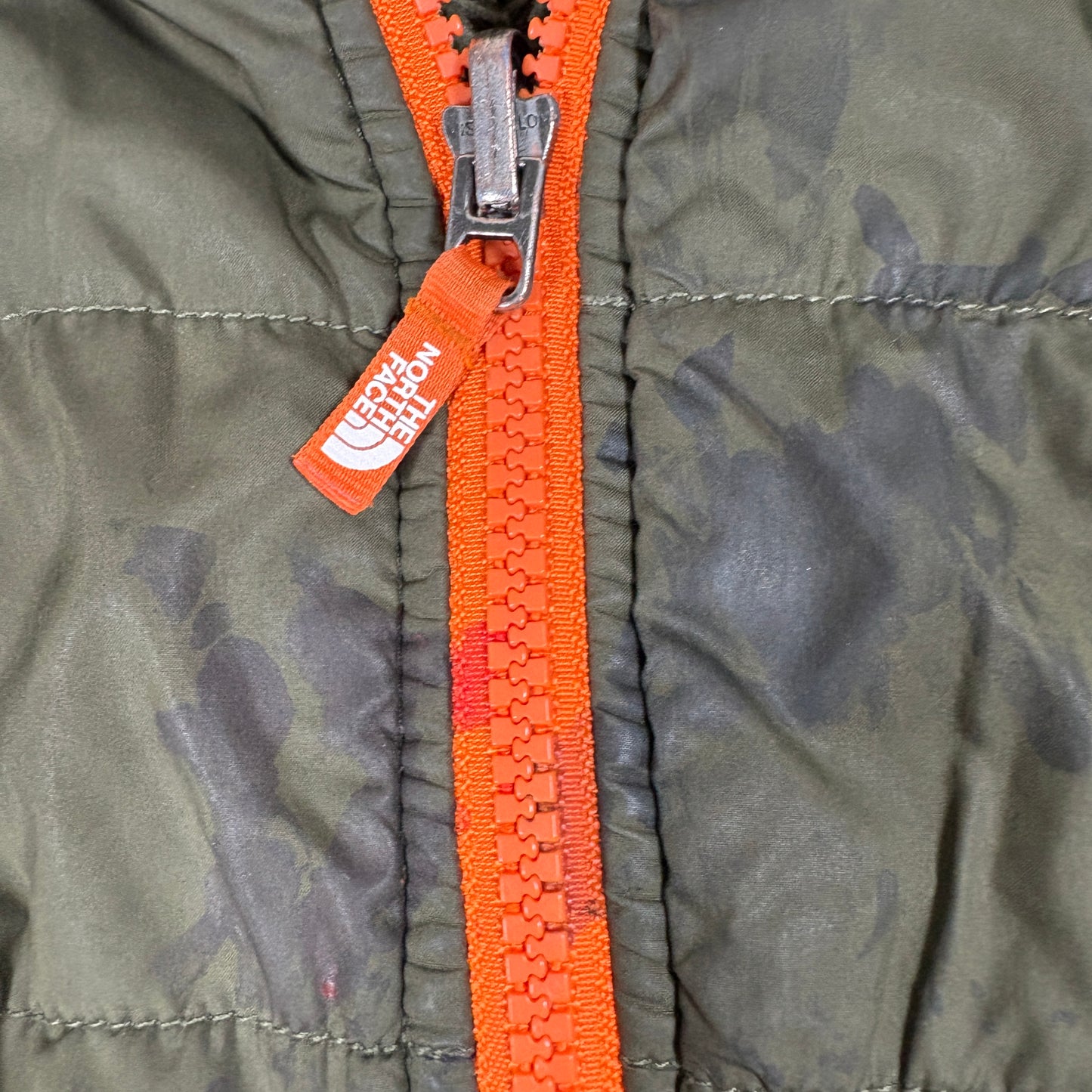 The North Face Kids Jacket Camo Green Orange Zip Puffer Coat Outdoor Winter Warm