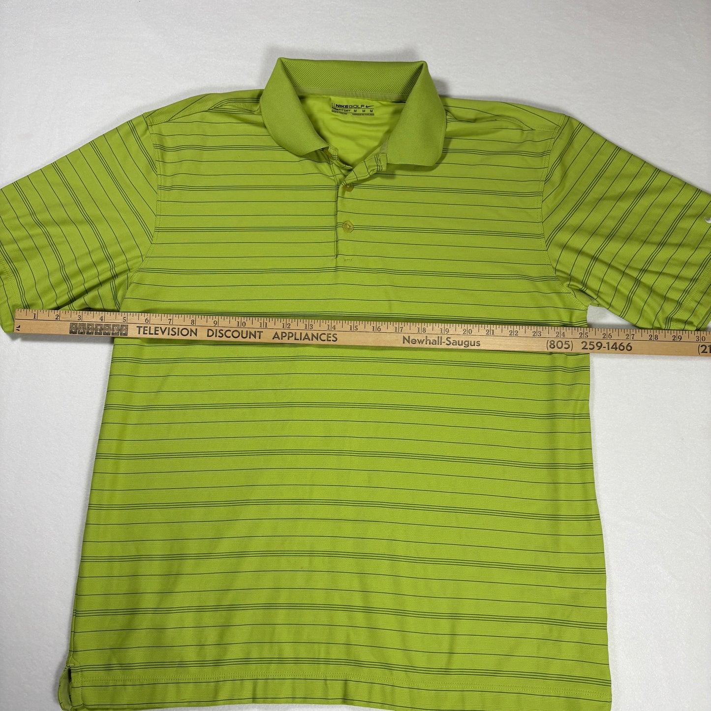 Nike Golf Polo Shirt Mens M Green Striped Dri-Fit Performance Short Sleeve