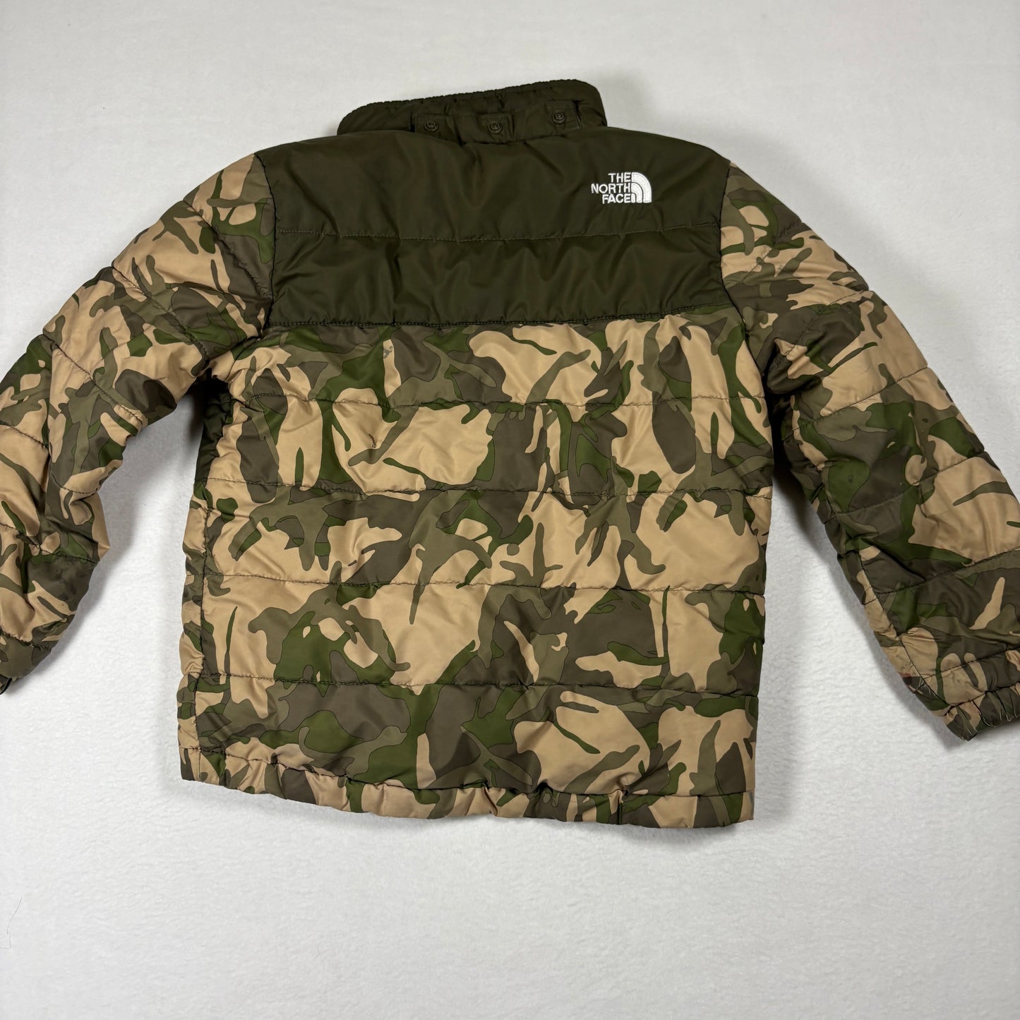 The North Face Kids Jacket Camo Green Orange Zip Puffer Coat Outdoor Winter Warm