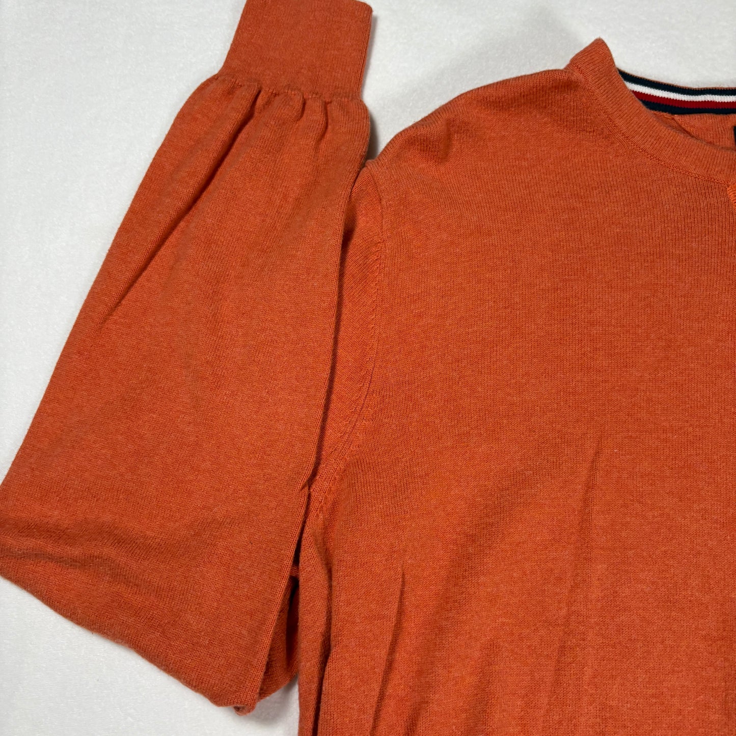 Tommy Hilfiger Sweater L Orange Crewneck Pullover Premium Cotton Logo
