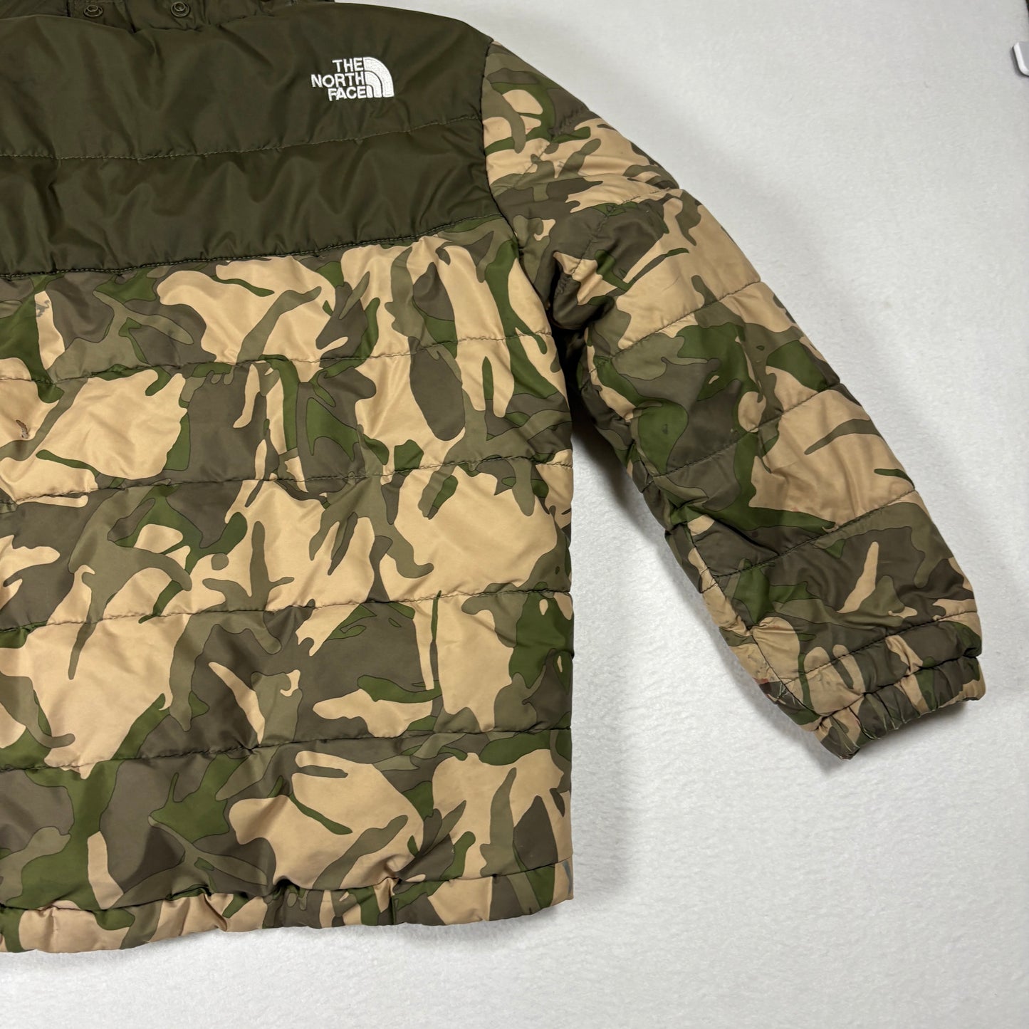 The North Face Kids Jacket Camo Green Orange Zip Puffer Coat Outdoor Winter Warm