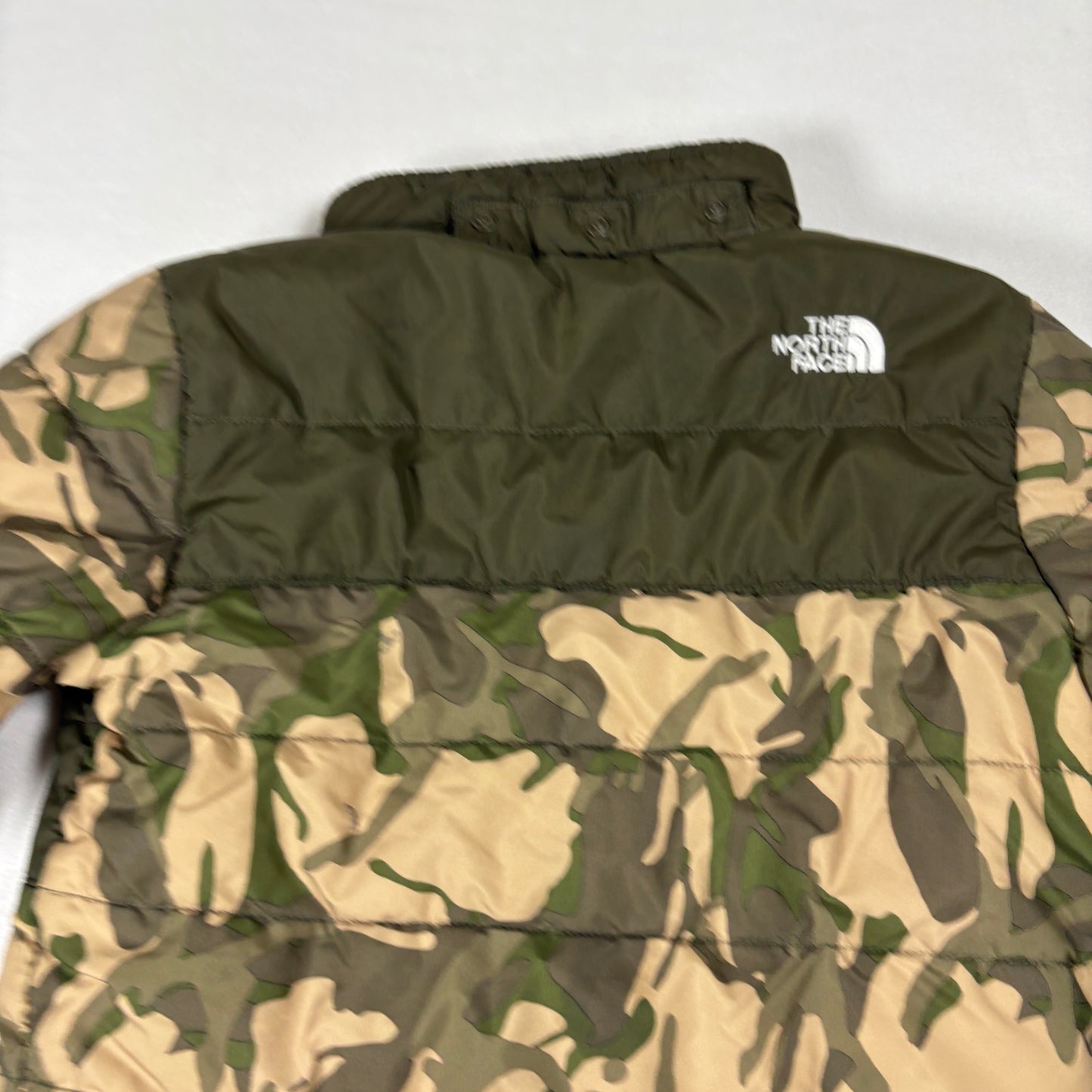 The North Face Kids Jacket Camo Green Orange Zip Puffer Coat Outdoor Winter Warm