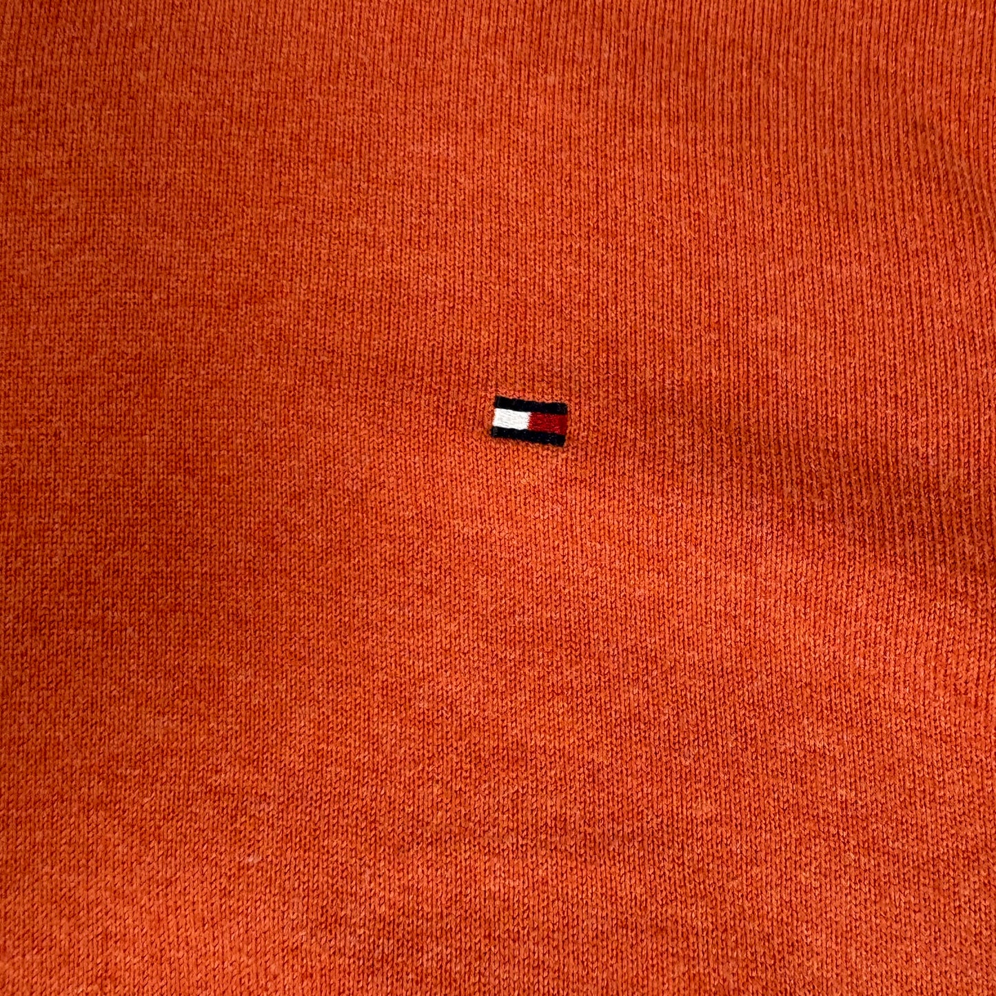 Tommy Hilfiger Sweater L Orange Crewneck Pullover Premium Cotton Logo