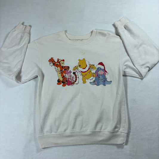 Disney Pooh Sweatshirt Womens Medium White Christmas Vintage Graphic Crewneck!