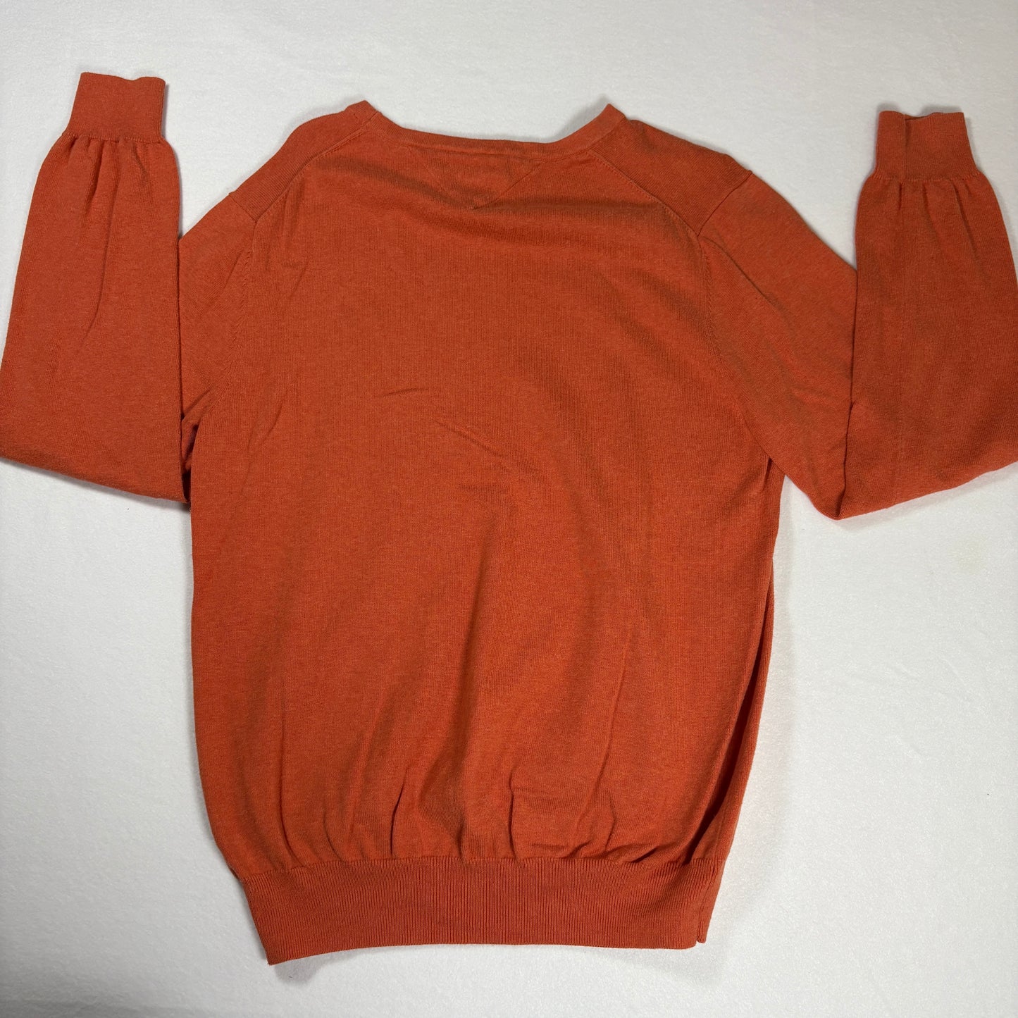 Tommy Hilfiger Sweater L Orange Crewneck Pullover Premium Cotton Logo