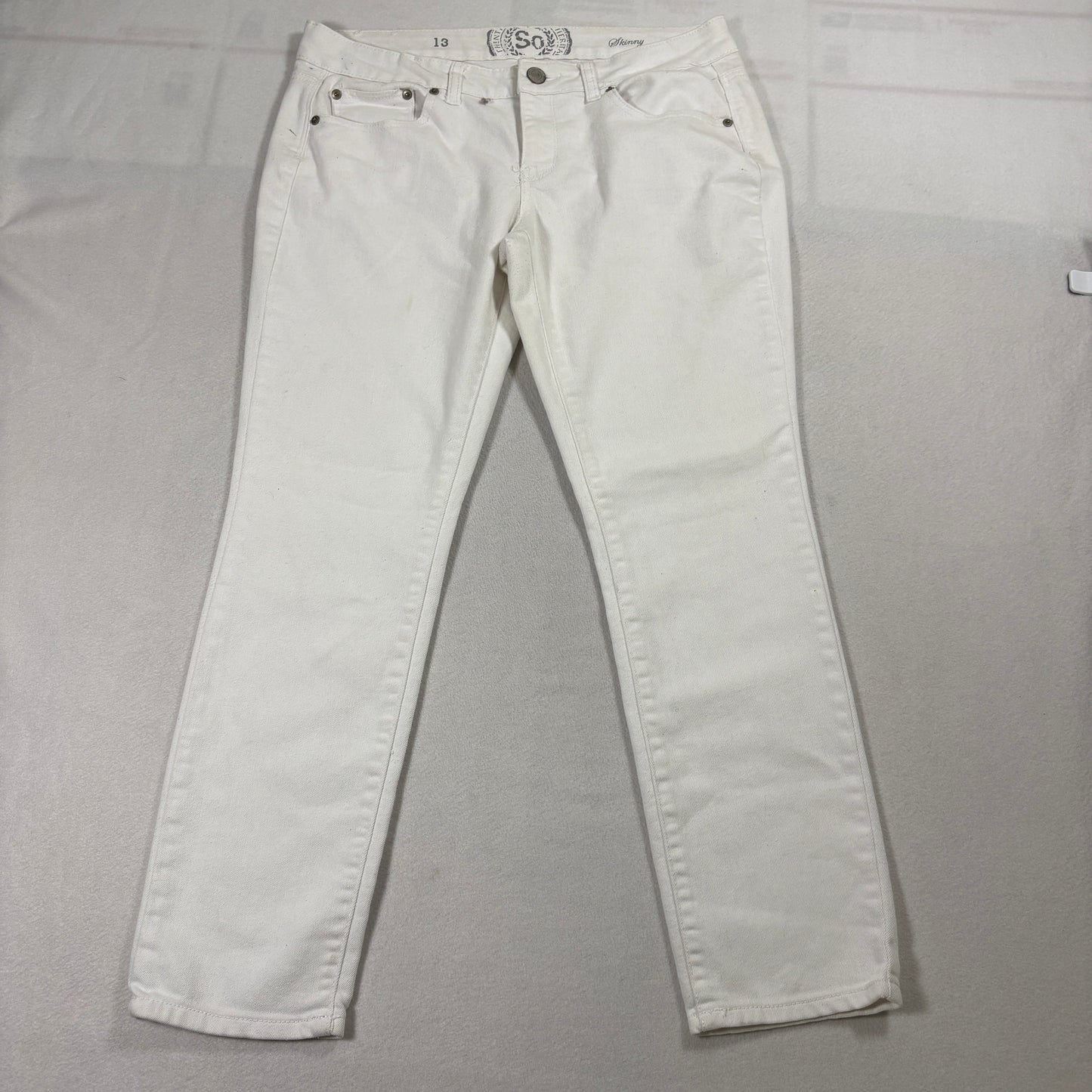 SO Skinny Jeans Womens 13 White Stretch Mid Rise Denim Pants Casual