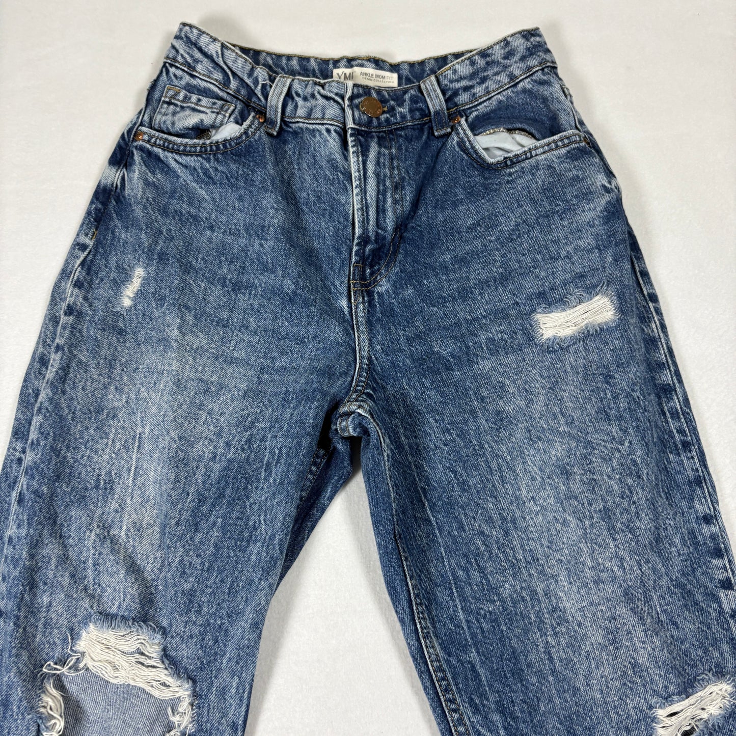YMI Womens Mom Jeans Size 3/26 Blue Distressed Ripped Ankle Grunge Y2K Vintage