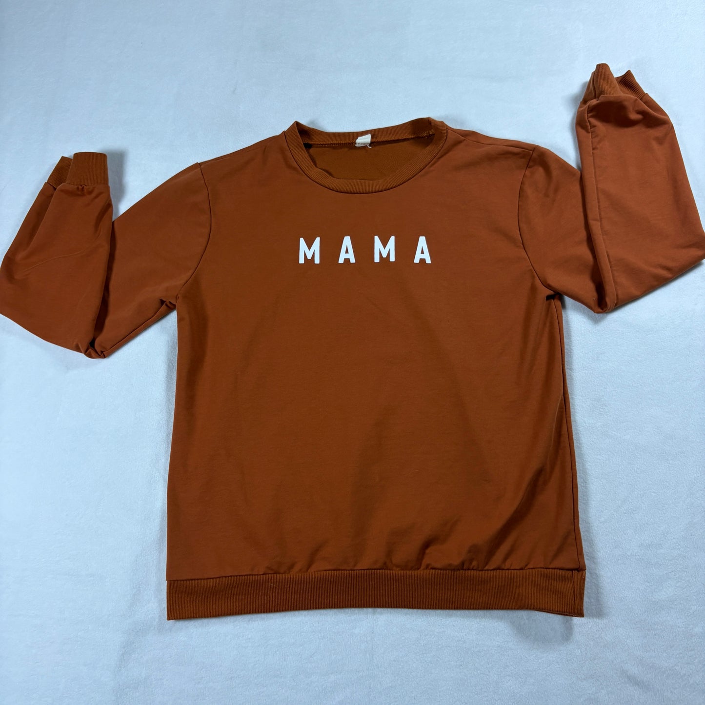 Mama Sweatshirt Womens Small Brown Crewneck Pullover Cozy Casual Graphic Top!