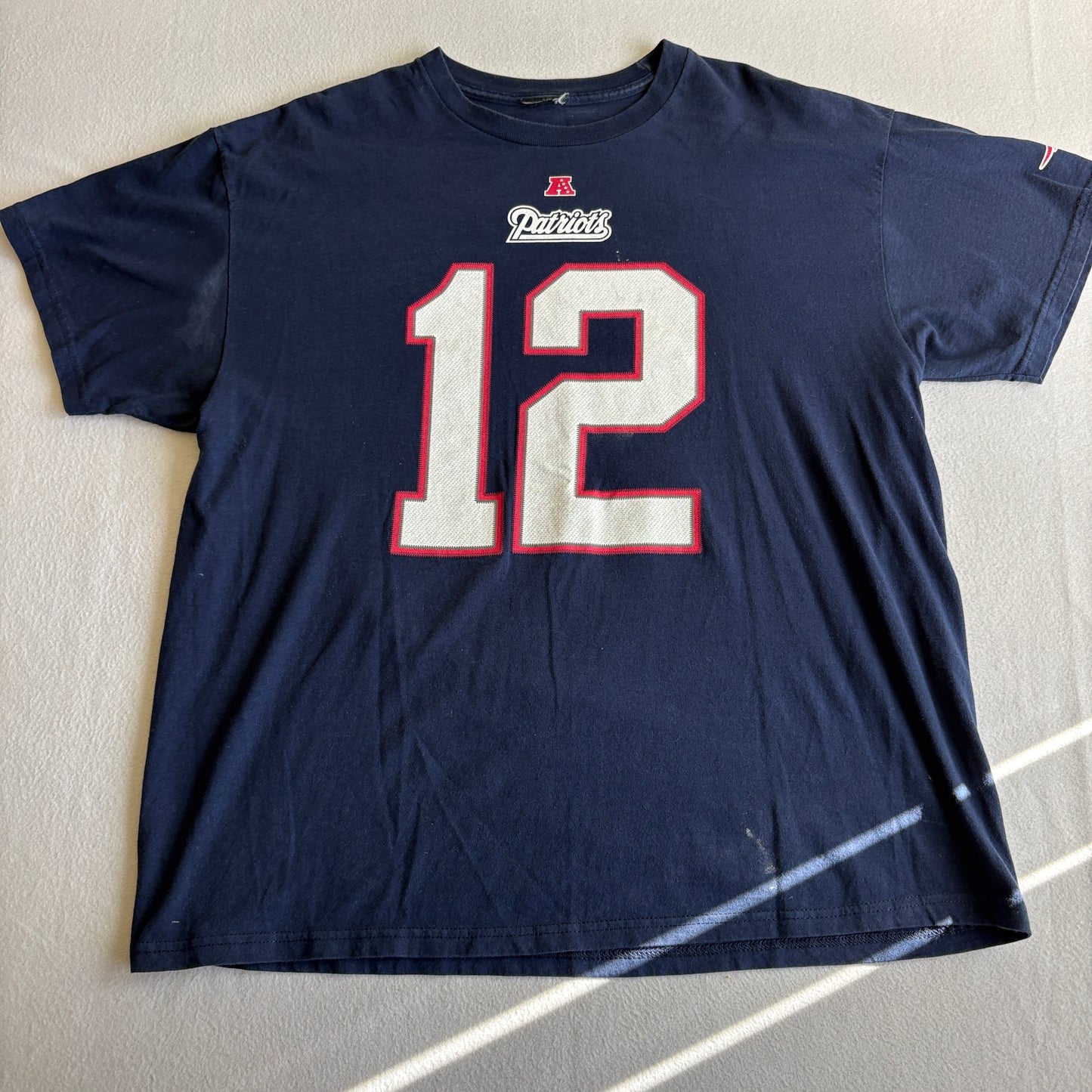 New England Patriots 12 Shirt Navy Mens XL NFL Football Brady Style Tee