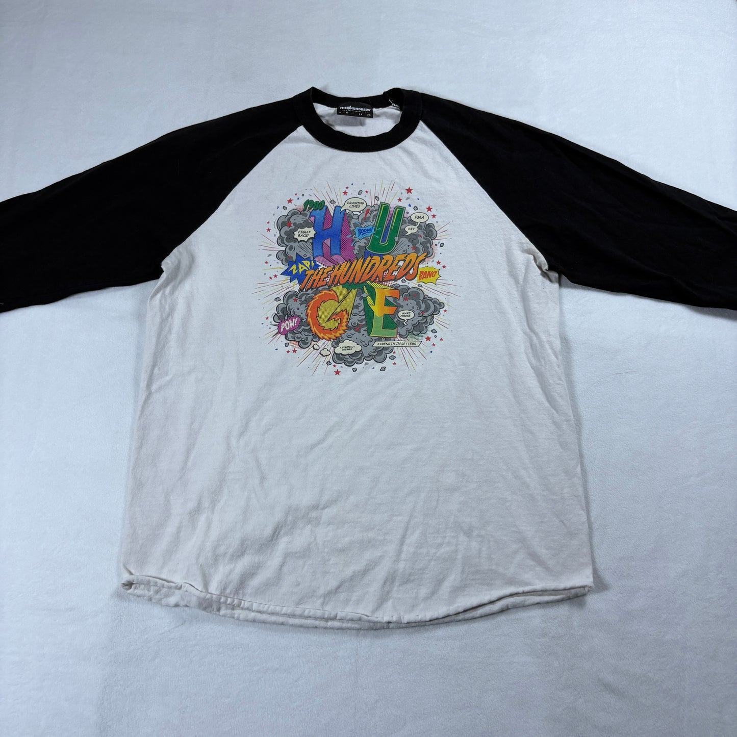 The Hundreds T Shirt Mens Large White Black Raglan Graphic Streetwear Tee Retro!