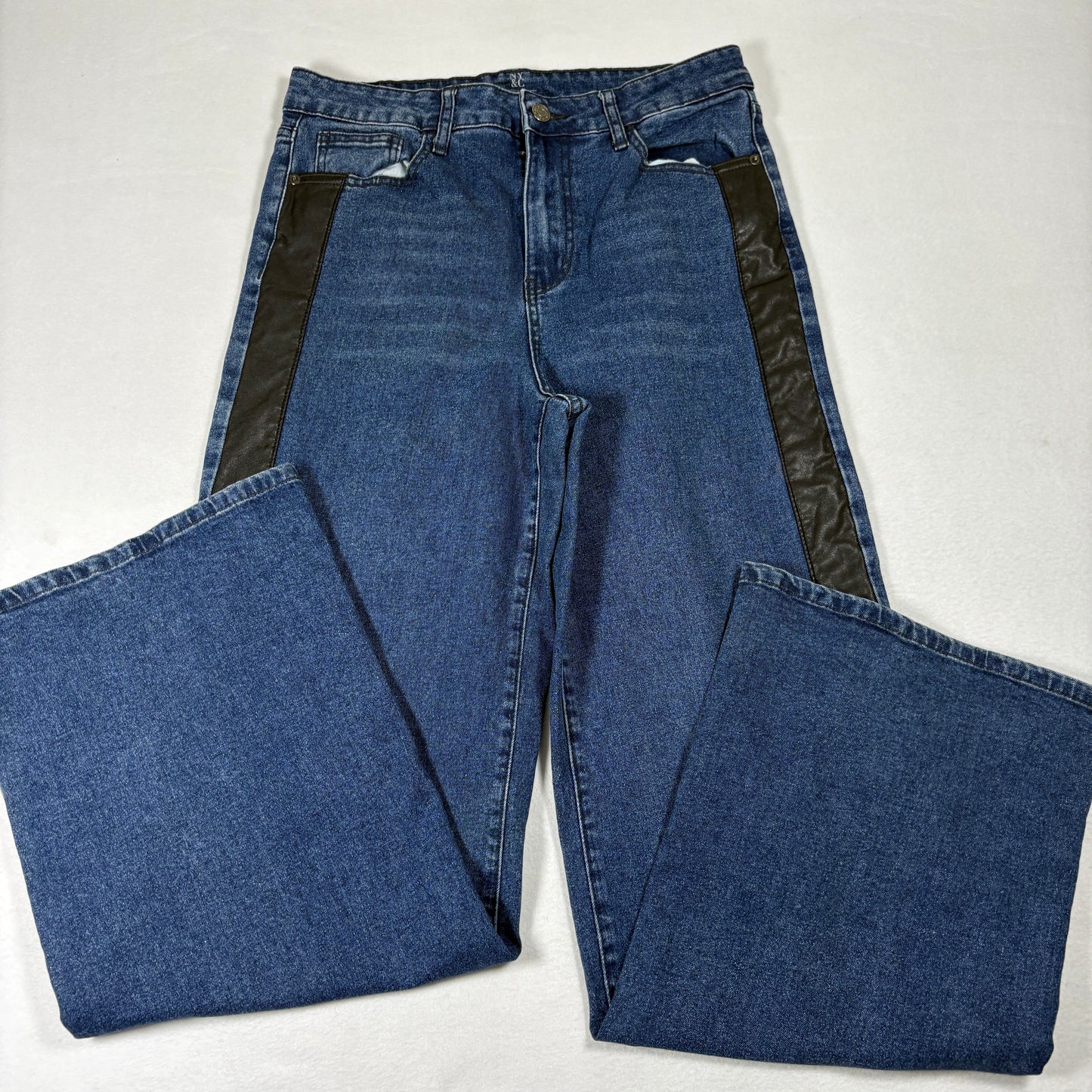 NY&C Womens Jeans Size 9 Blue Snap Button Wide Leg Y2K Grunge High Rise Denim Pants