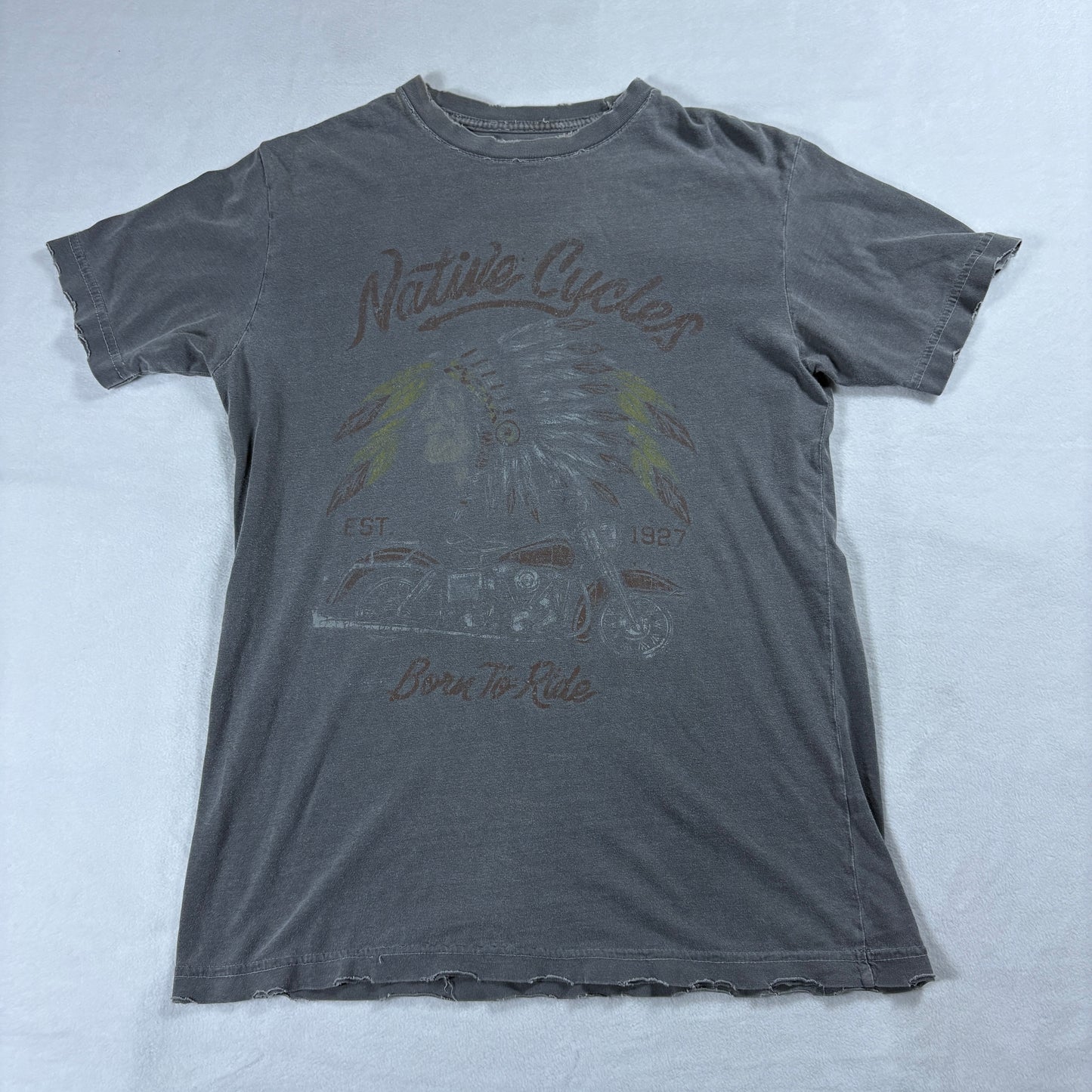 American Highway Native Cycles Mens Graphic T Shirt Gray Biker Distressed Tee