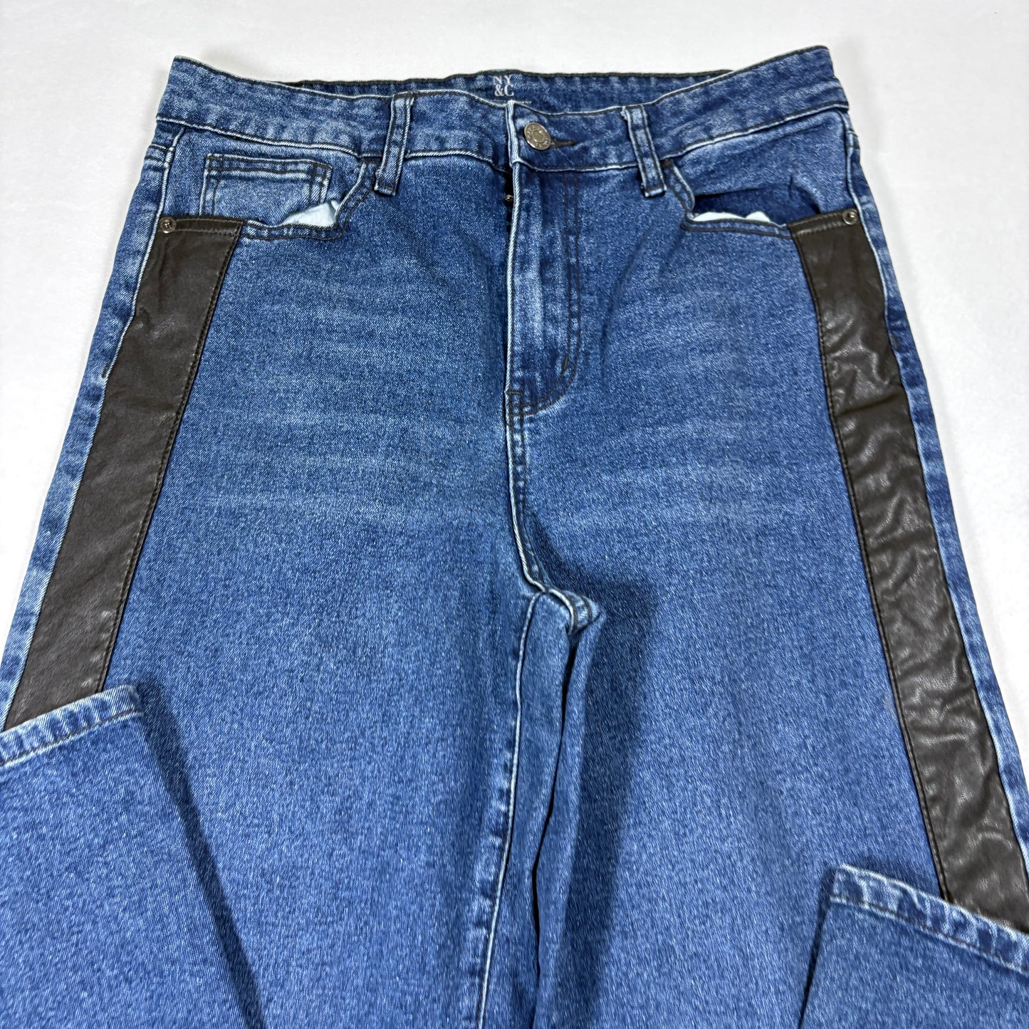 NY&C Womens Jeans Size 9 Blue Snap Button Wide Leg Y2K Grunge High Rise Denim Pants