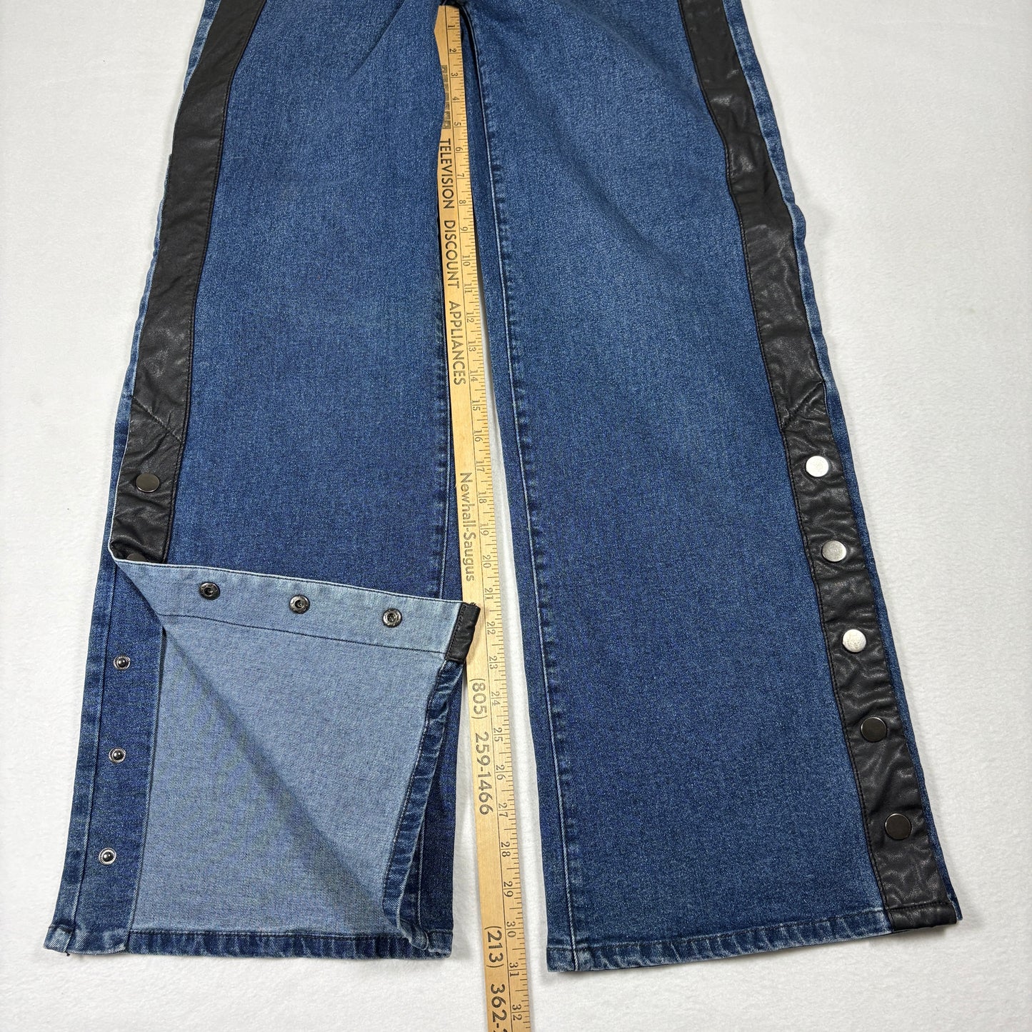NY&C Womens Jeans Size 9 Blue Snap Button Wide Leg Y2K Grunge High Rise Denim Pants