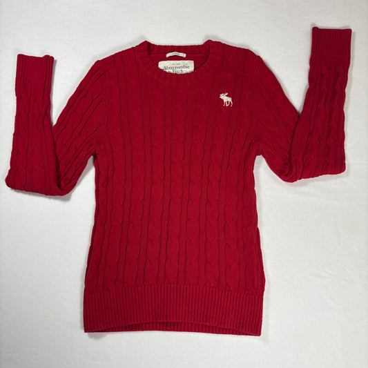 Abercrombie & Fitch Men’s Red Cable Knit Sweater Medium Muscle Fit Logo Moose