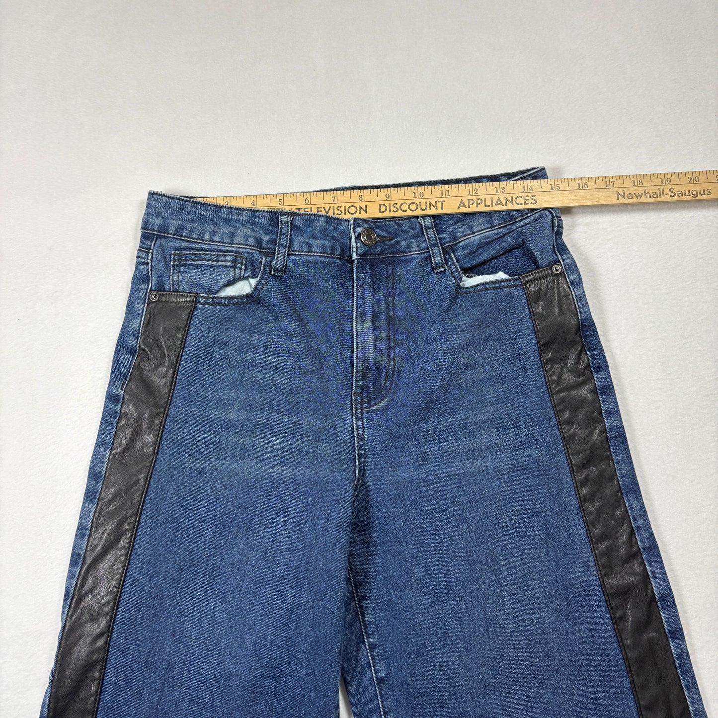 NY&C Womens Jeans Size 9 Blue Snap Button Wide Leg Y2K Grunge High Rise Denim Pants