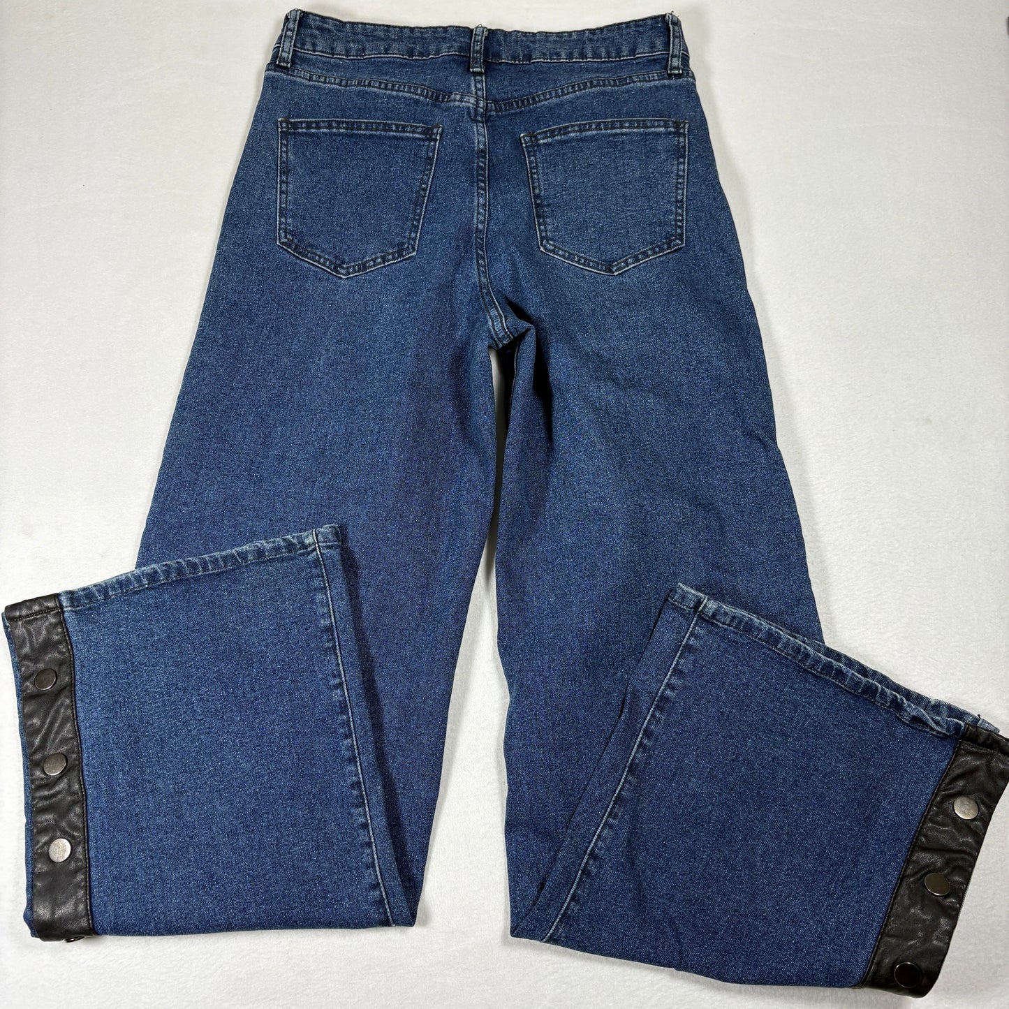 NY&C Womens Jeans Size 9 Blue Snap Button Wide Leg Y2K Grunge High Rise Denim Pants