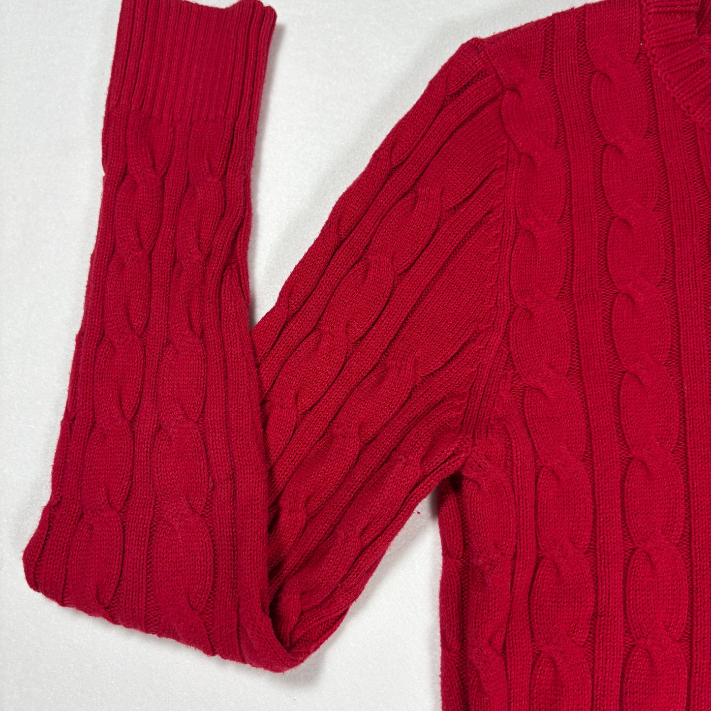 Abercrombie & Fitch Men’s Red Cable Knit Sweater Medium Muscle Fit Logo Moose