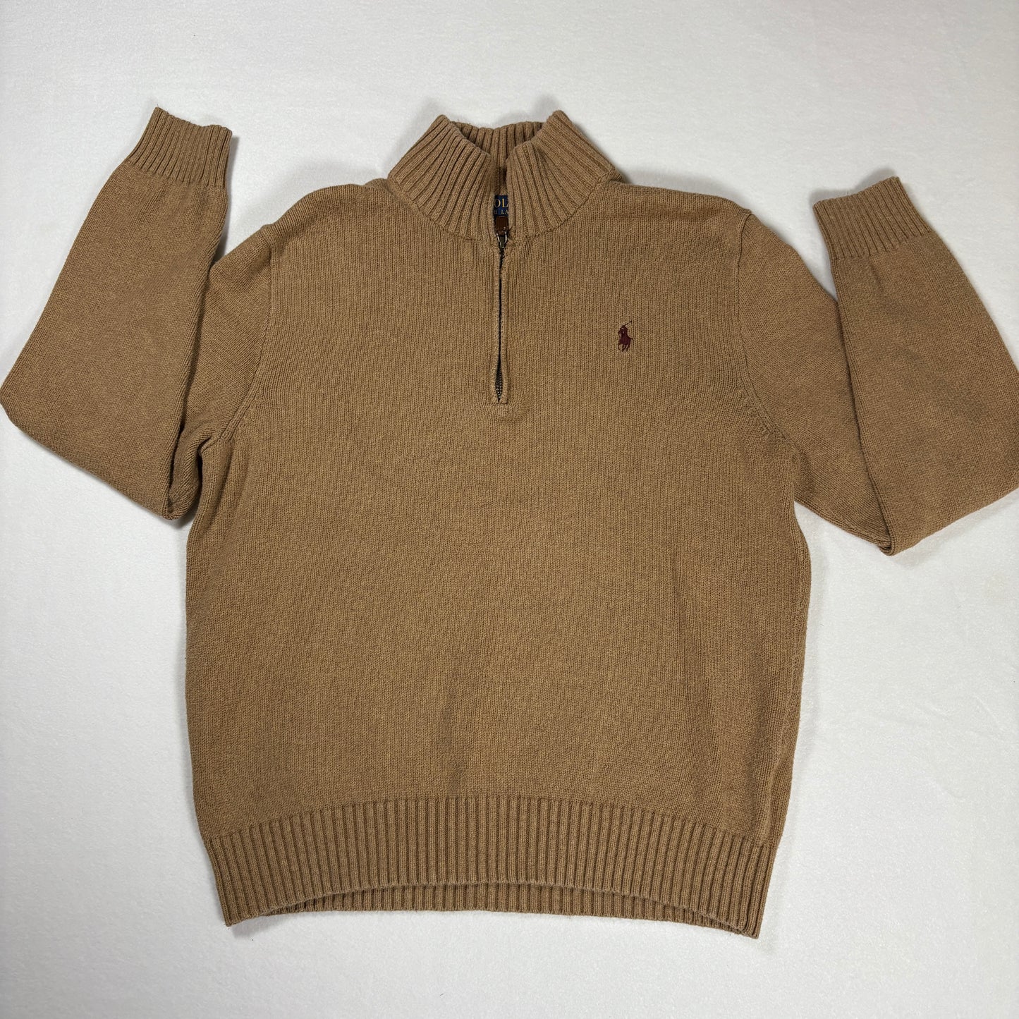 Polo Ralph Lauren Men’s 1/4 Zip Sweater Medium Brown Wool Blend Knit Pullover