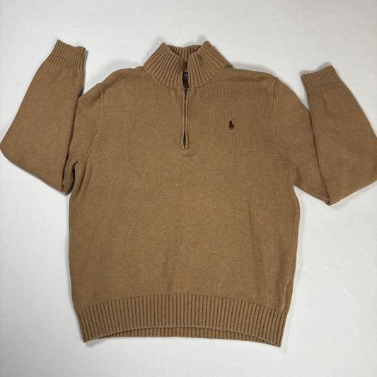 Polo Ralph Lauren Men’s 1/4 Zip Sweater Medium Brown Wool Blend Knit Pullover