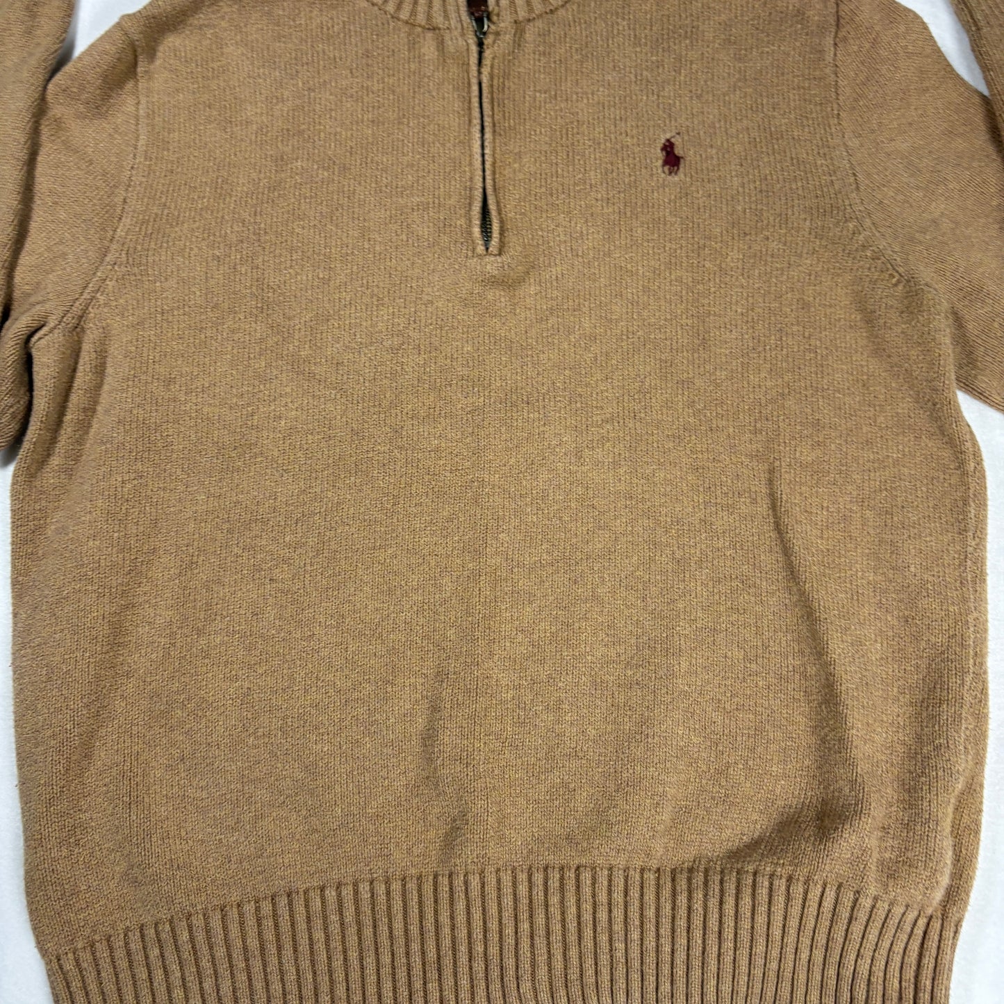 Polo Ralph Lauren Men’s 1/4 Zip Sweater Medium Brown Wool Blend Knit Pullover