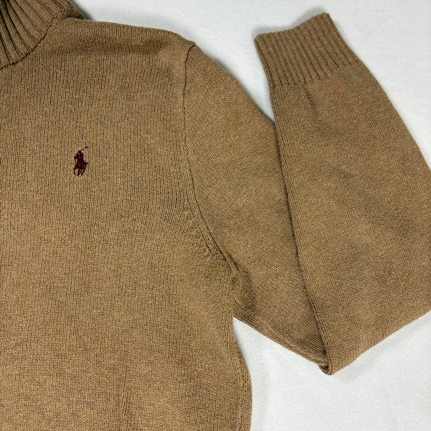 Polo Ralph Lauren Men’s 1/4 Zip Sweater Medium Brown Wool Blend Knit Pullover