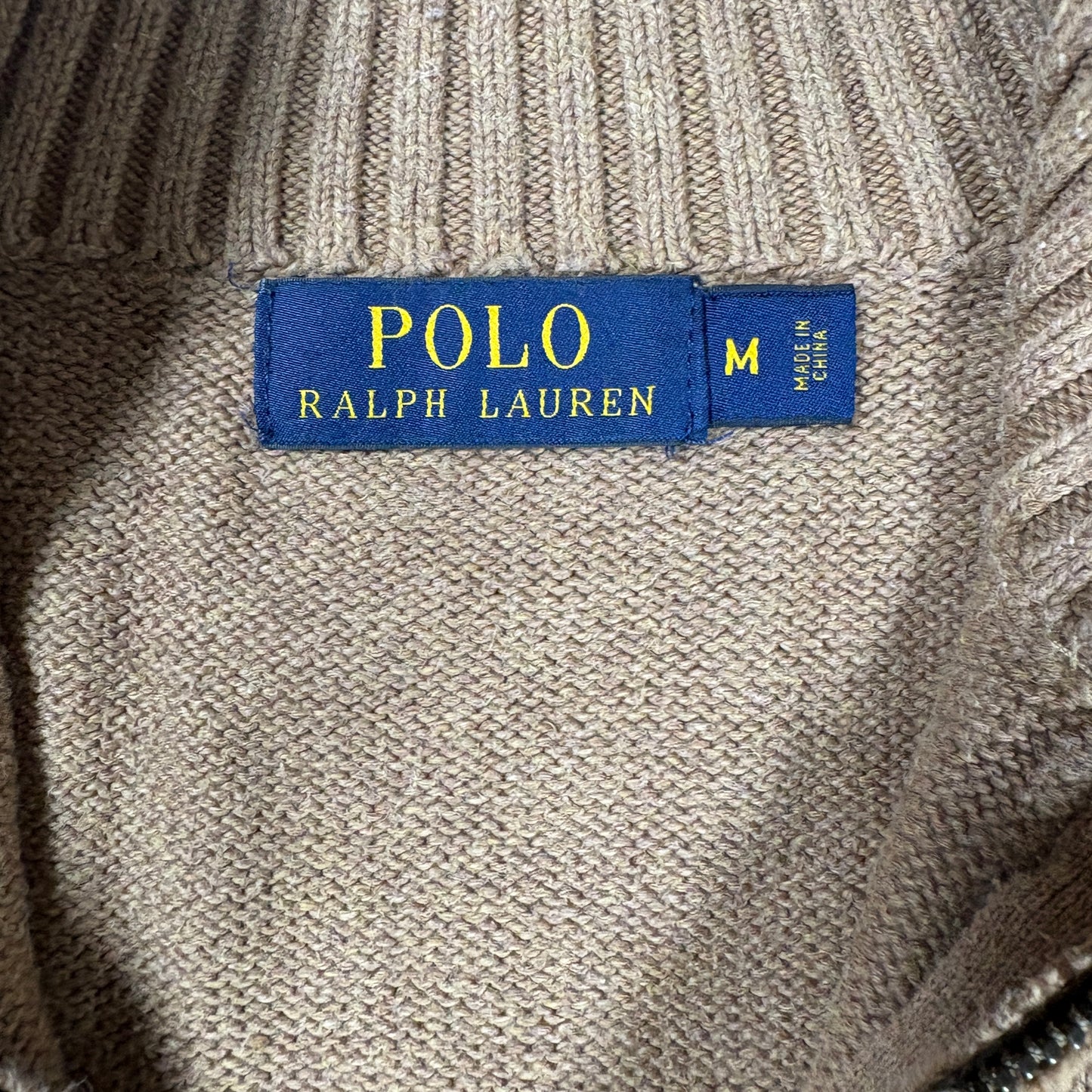 Polo Ralph Lauren Men’s 1/4 Zip Sweater Medium Brown Wool Blend Knit Pullover