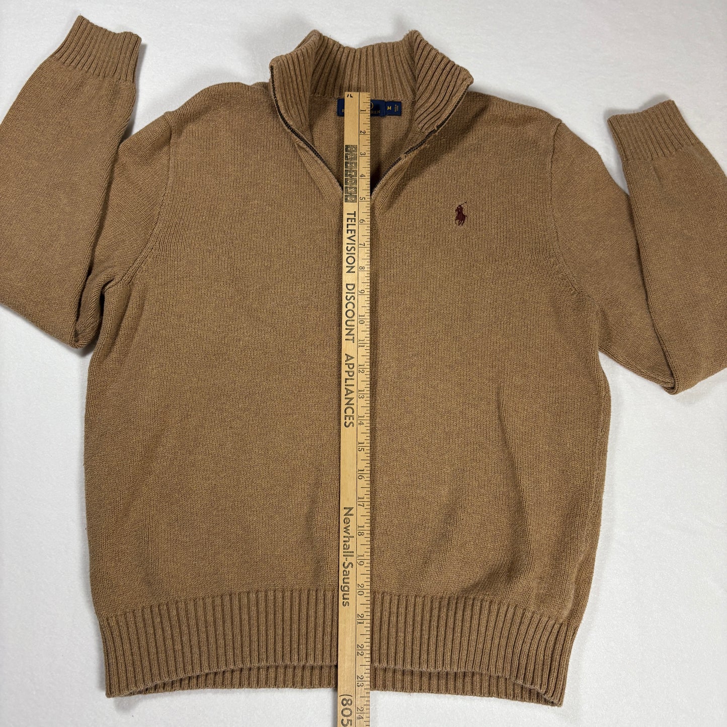 Polo Ralph Lauren Men’s 1/4 Zip Sweater Medium Brown Wool Blend Knit Pullover