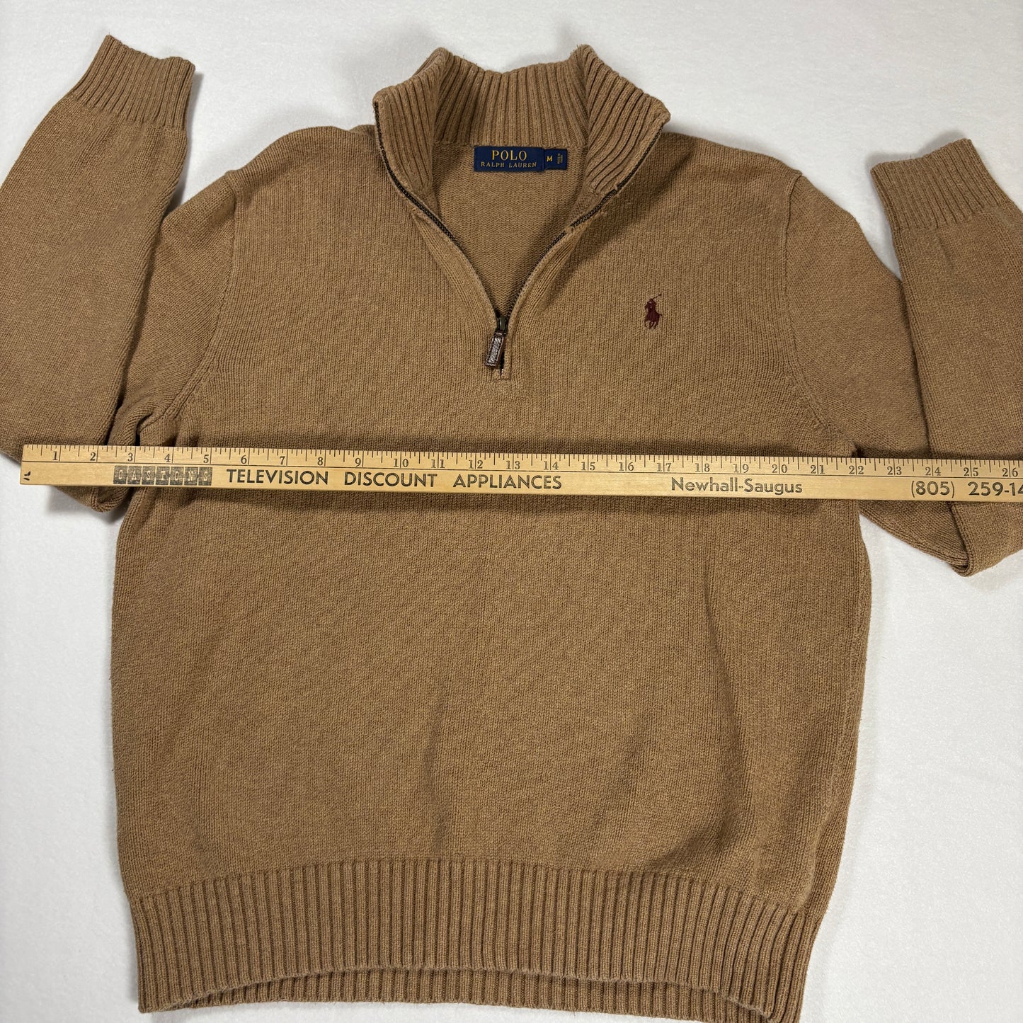 Polo Ralph Lauren Men’s 1/4 Zip Sweater Medium Brown Wool Blend Knit Pullover