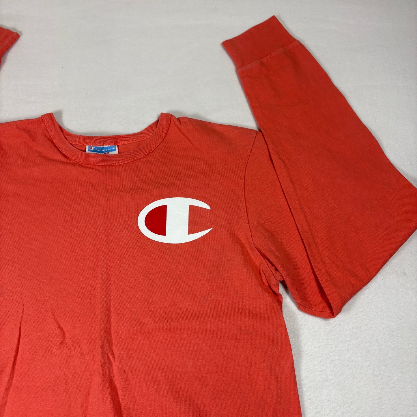 Champion Mens Long Sleeve T Shirt Size M Red Logo Spellout Graphic Tee Y2K Streetwear