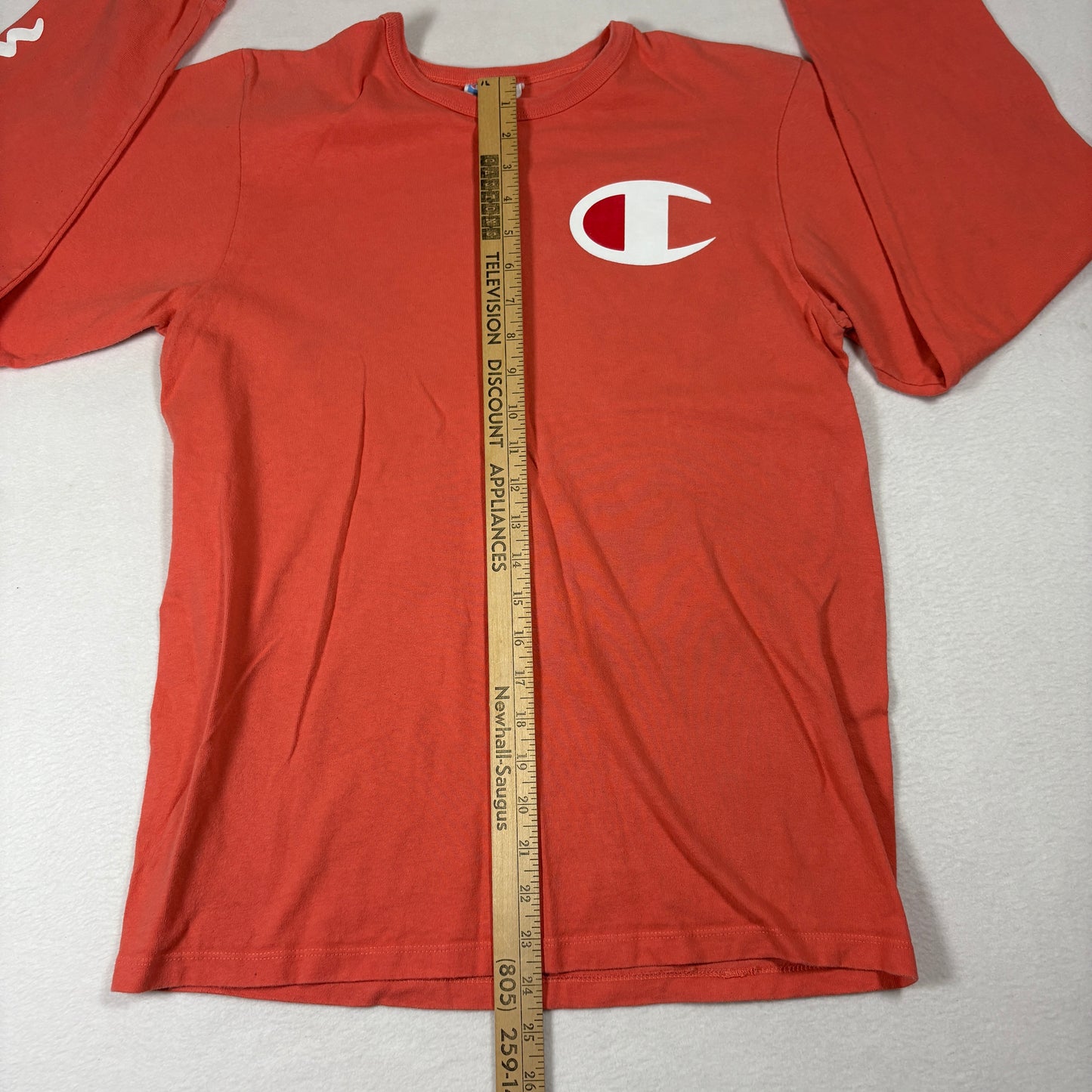 Champion Mens Long Sleeve T Shirt Size M Red Logo Spellout Graphic Tee Y2K Streetwear