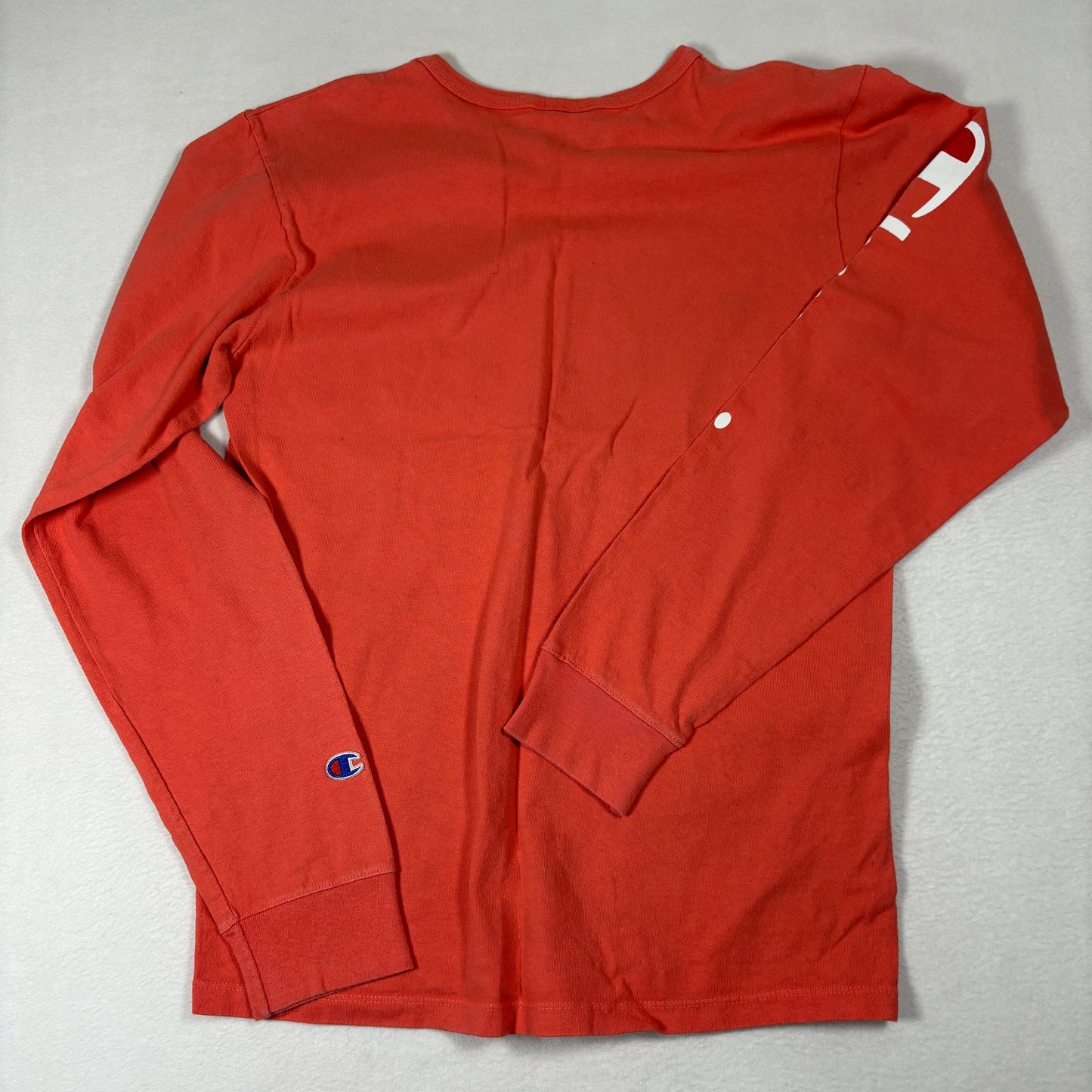 Champion Mens Long Sleeve T Shirt Size M Red Logo Spellout Graphic Tee Y2K Streetwear