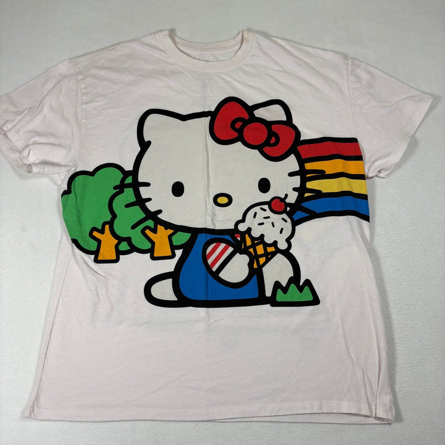 Sanrio Womens Hello Kitty T Shirt L Graphic Rainbow Ice Cream Y2K Kawaii Tee