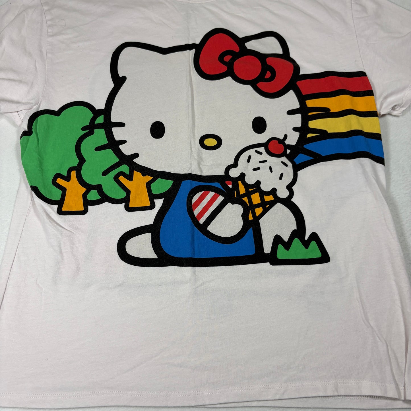 Sanrio Womens Hello Kitty T Shirt L Graphic Rainbow Ice Cream Y2K Kawaii Tee