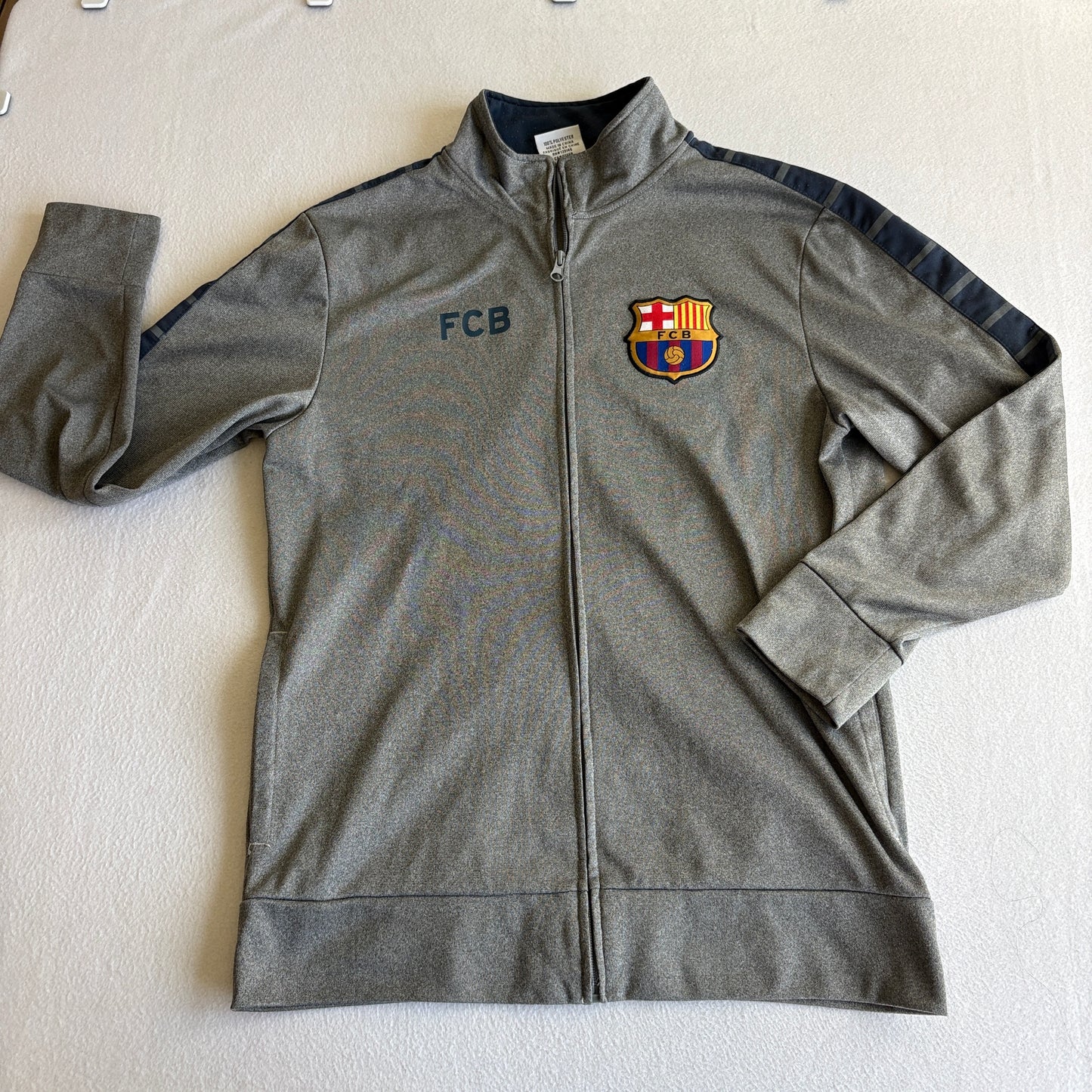 FC Barcelona FCB Track Jacket Mens Medium Gray Zip Soccer Futbol Official Barca