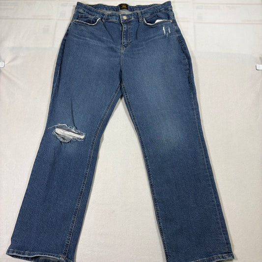 Lee Vintage Distressed Jeans Womens 16 Medium Blue High Rise Straight Leg Y2K
