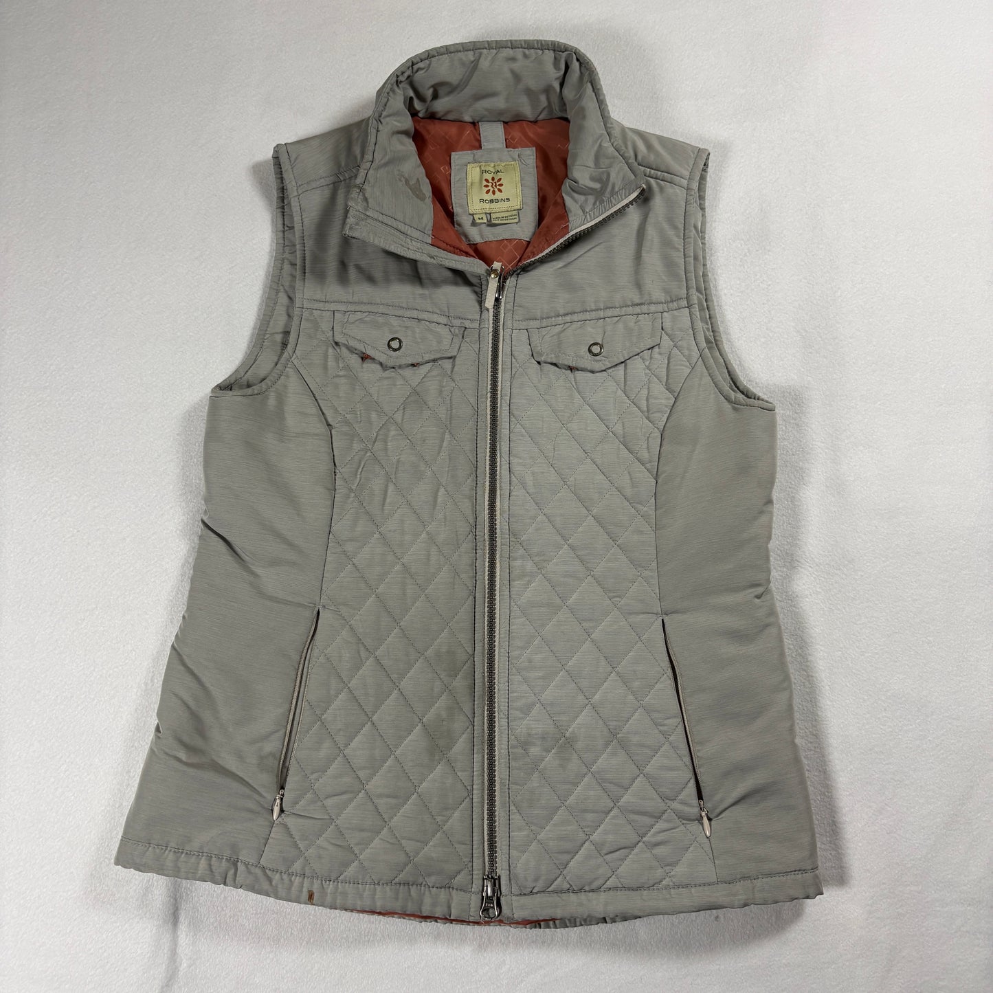 Royal Robbins Vest Womens Medium Gray Quilted Zip Outdoor Utility Vintage Look90s