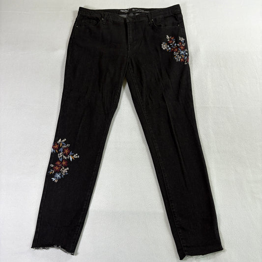 Mossimo Mid Rise Skinny Jeans Womens 12/31 Fits Like 35x29 Black Floral Stretch