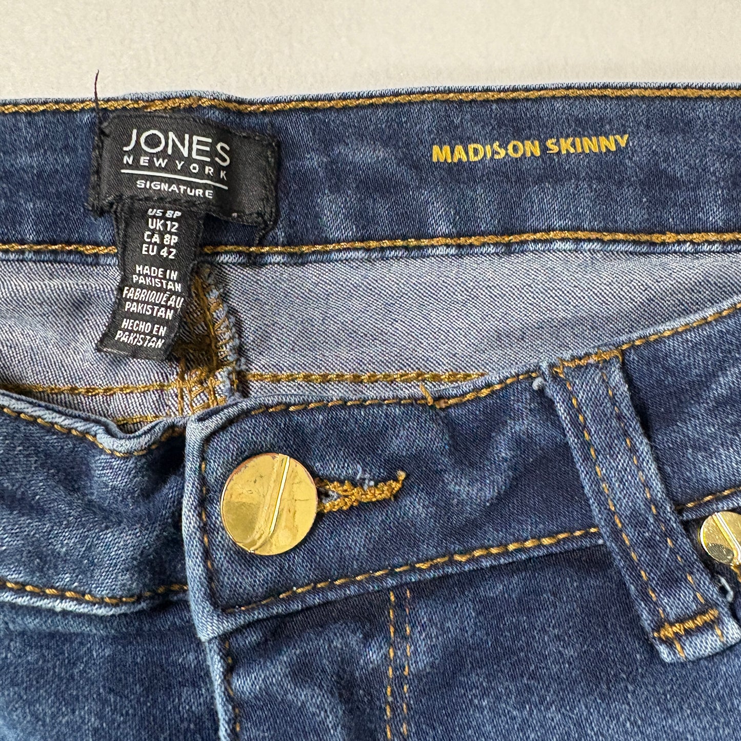 Jones New York Madison Skinny Jeans Women’s 12 Dark Wash Stretch Denim Mid Rise