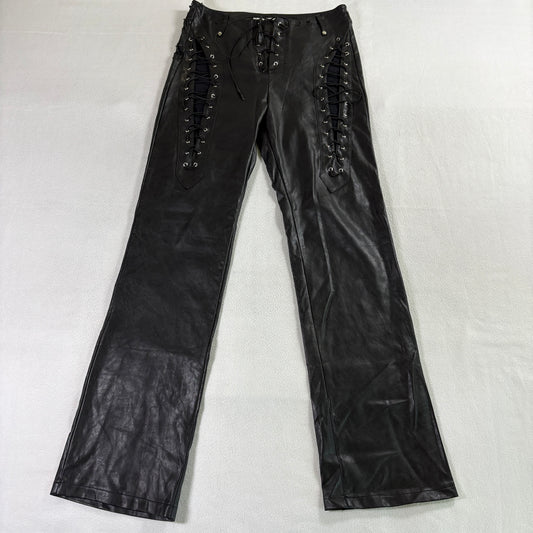I.AM.GIA Lace Up Faux Leather Pants Womens M Fits Like 28x32 Black Goth Y2K