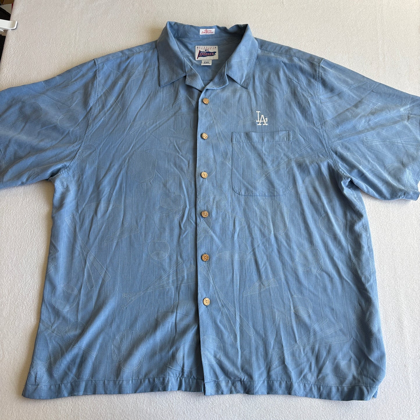 Reyn Spooner LA Dodgers Silk Hawaiian Shirt Mens XXL Blue MLB Aloha Baseball