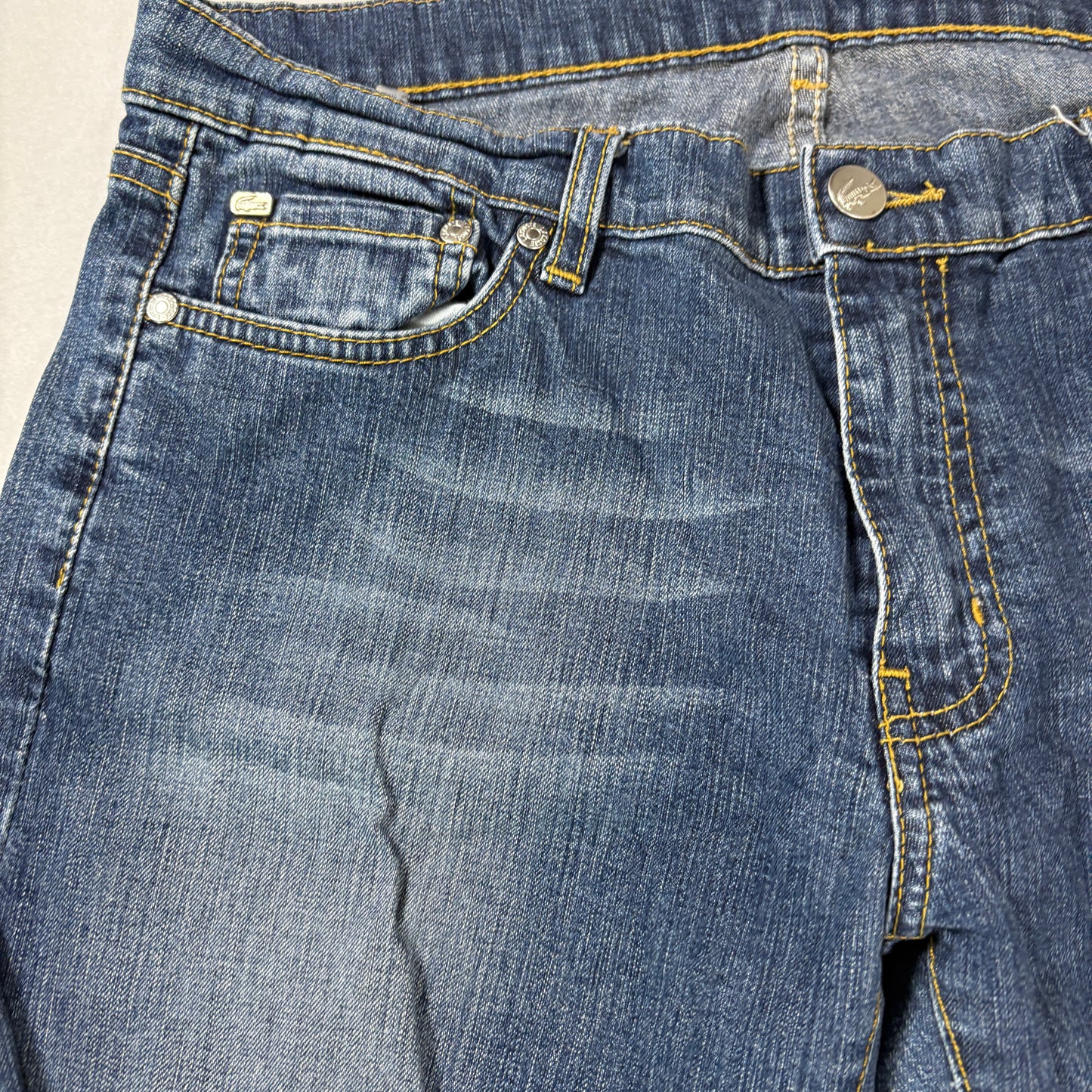 Lacoste Men’s Jeans 40 Dark Wash Denim Straight Leg Croc Logo Embroidered Pockets