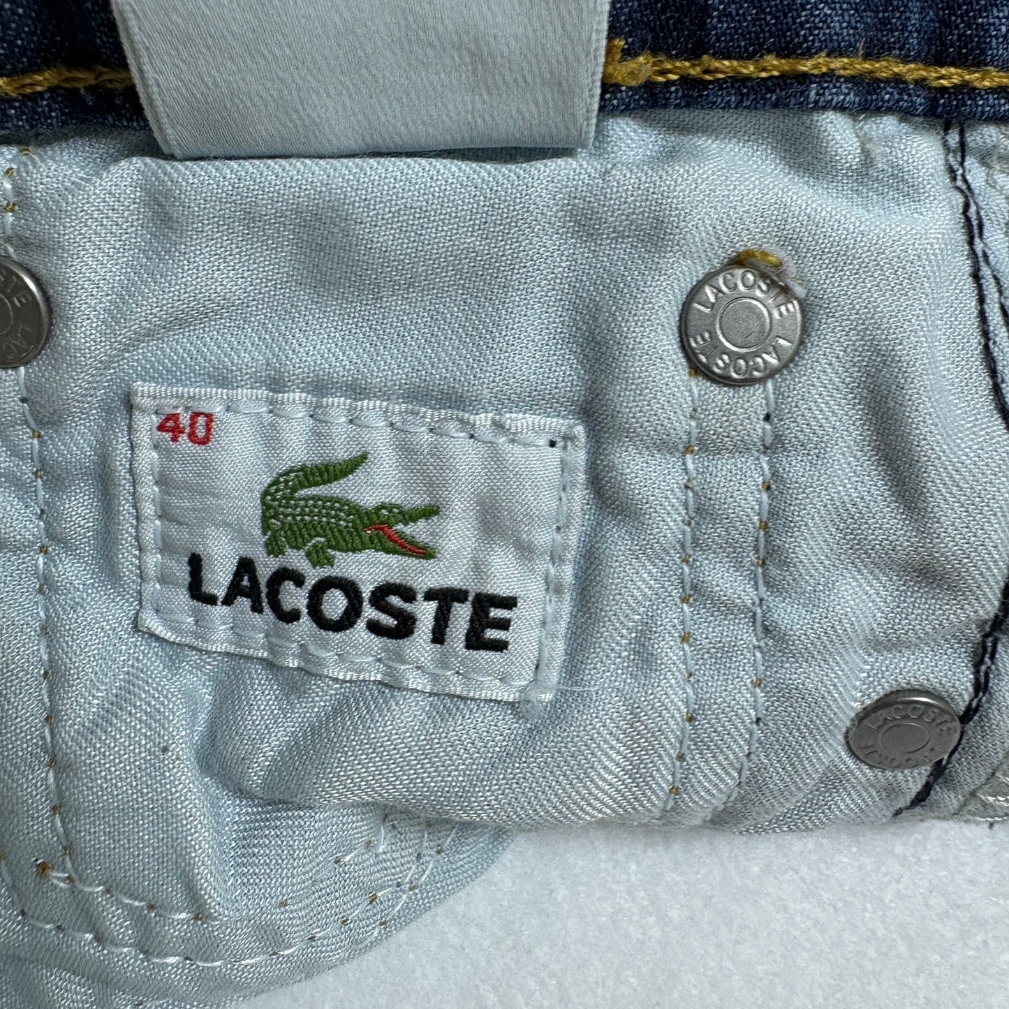 Lacoste Men’s Jeans 40 Dark Wash Denim Straight Leg Croc Logo Embroidered Pockets