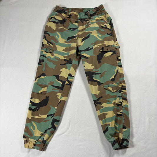 VIP Camo Cargo Jogger Pants Womens Size 9/10 Green Elastic Ankle Vintage Look